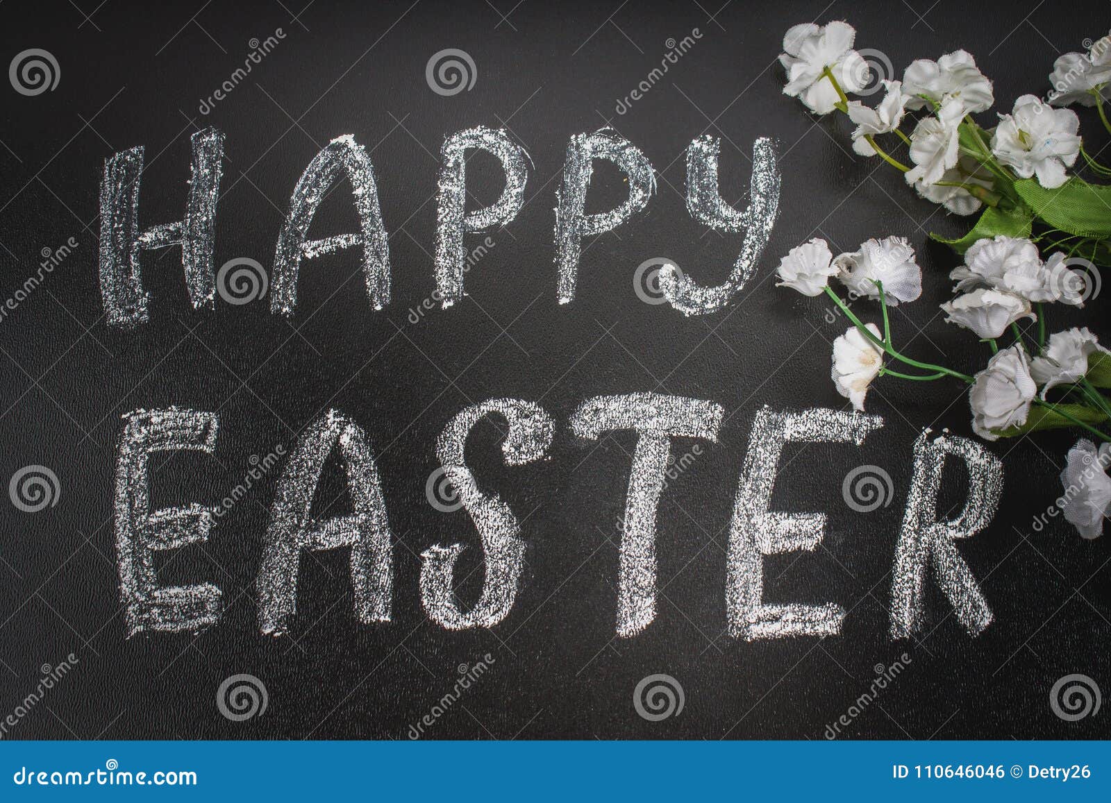 Chalk Inscription Happy Easter on a Chalkboard. Stock Photo Image of