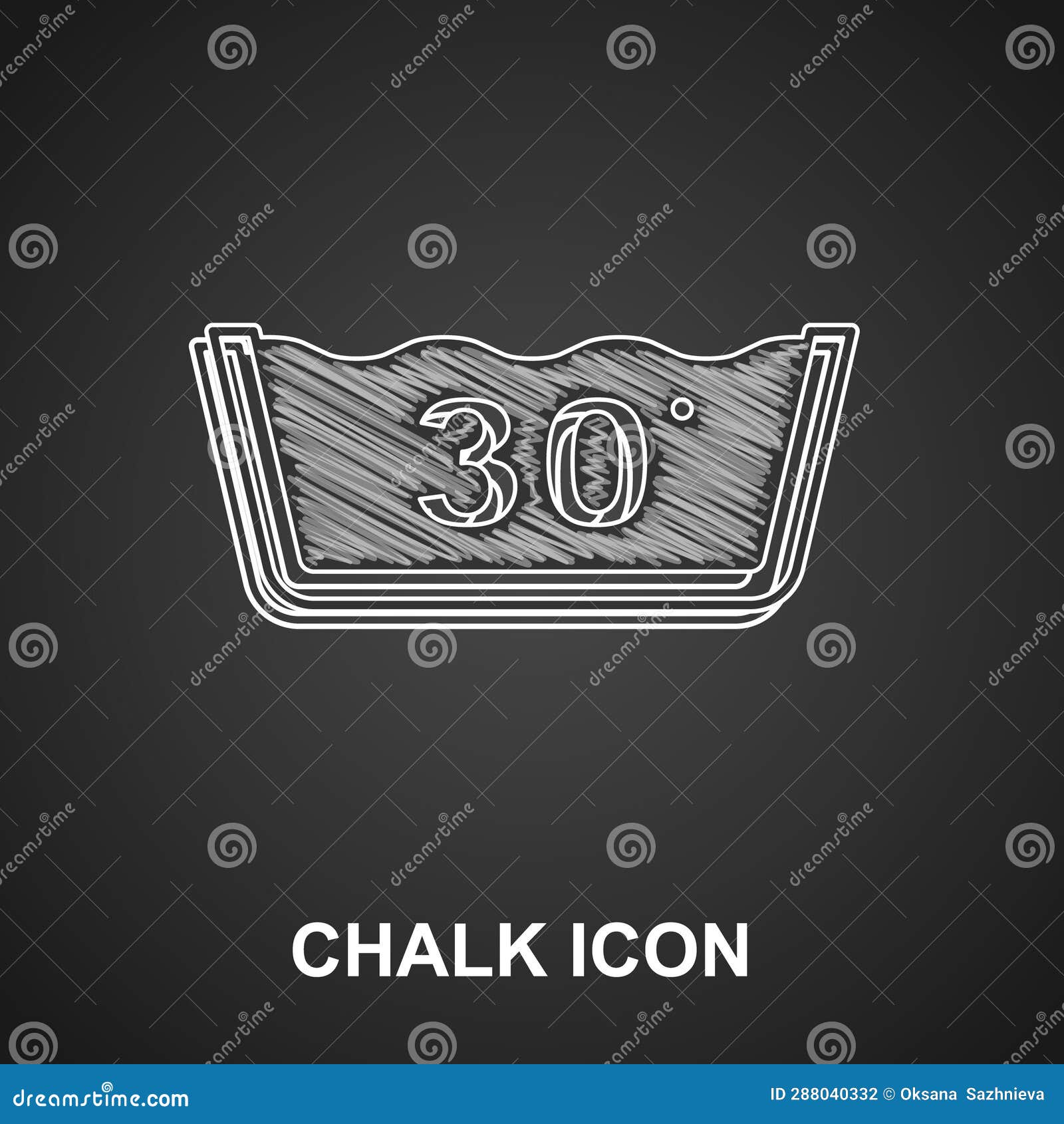 chalk washing under 30 degrees celsius icon  on black background. temperature wash. 