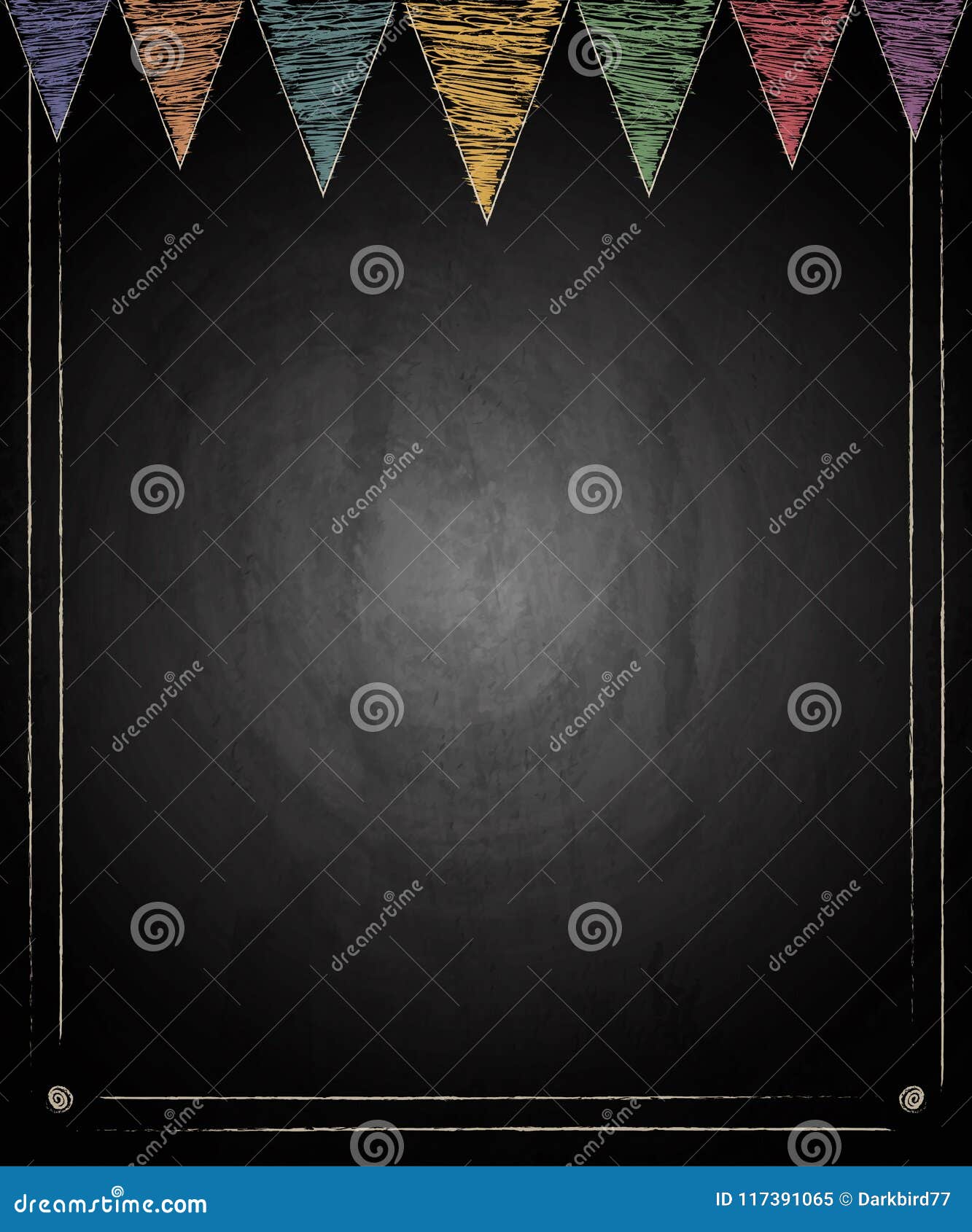 Chalkboard Background with Drawing Bunting Flags Stock Illustration