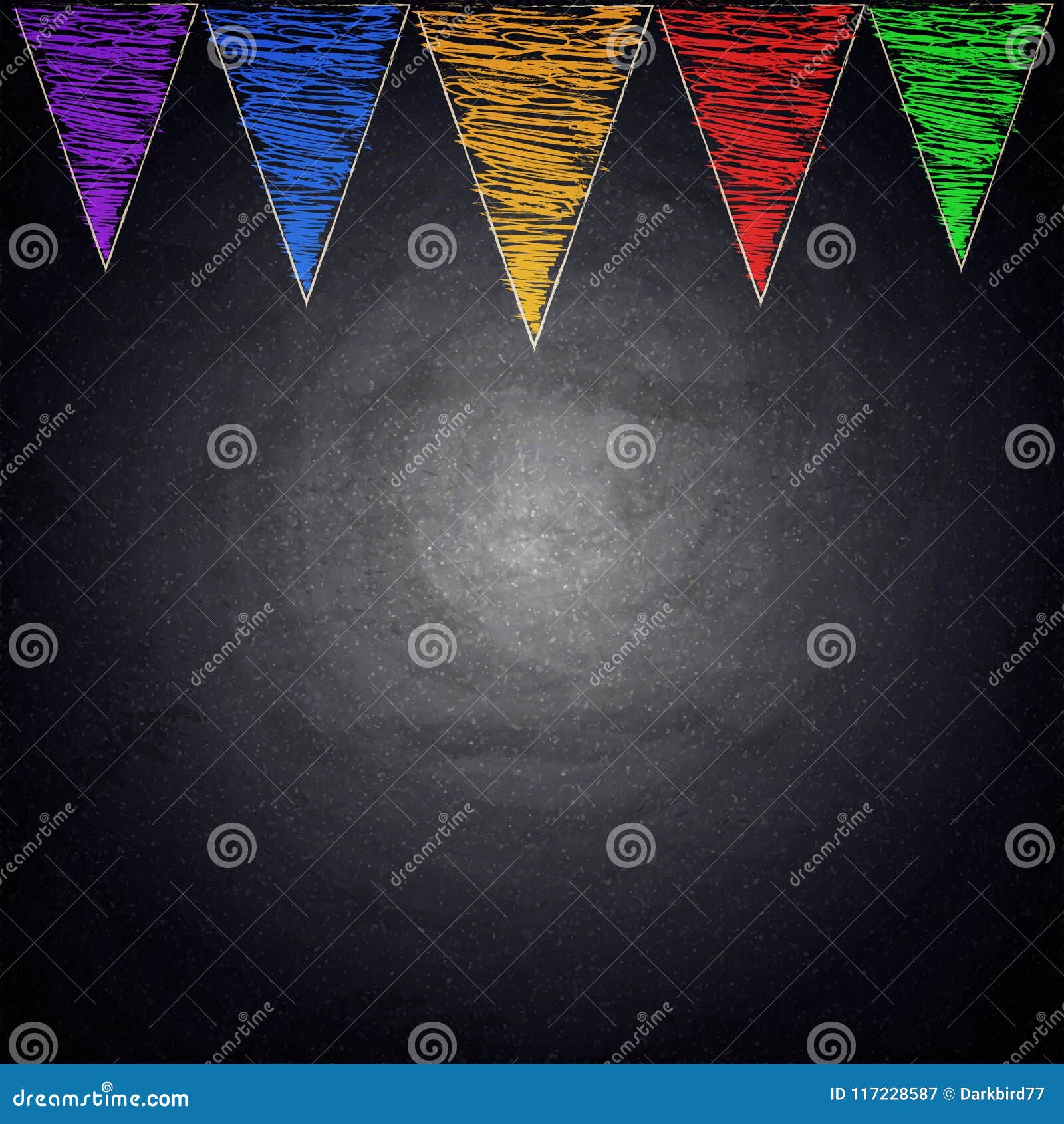 Chalkboard Background with Drawing Bunting Flags Stock Illustration