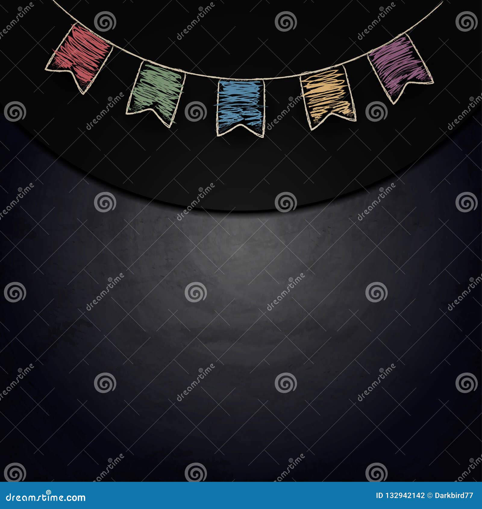 Chalkboard Background with Drawing Bunting Flags Stock Illustration
