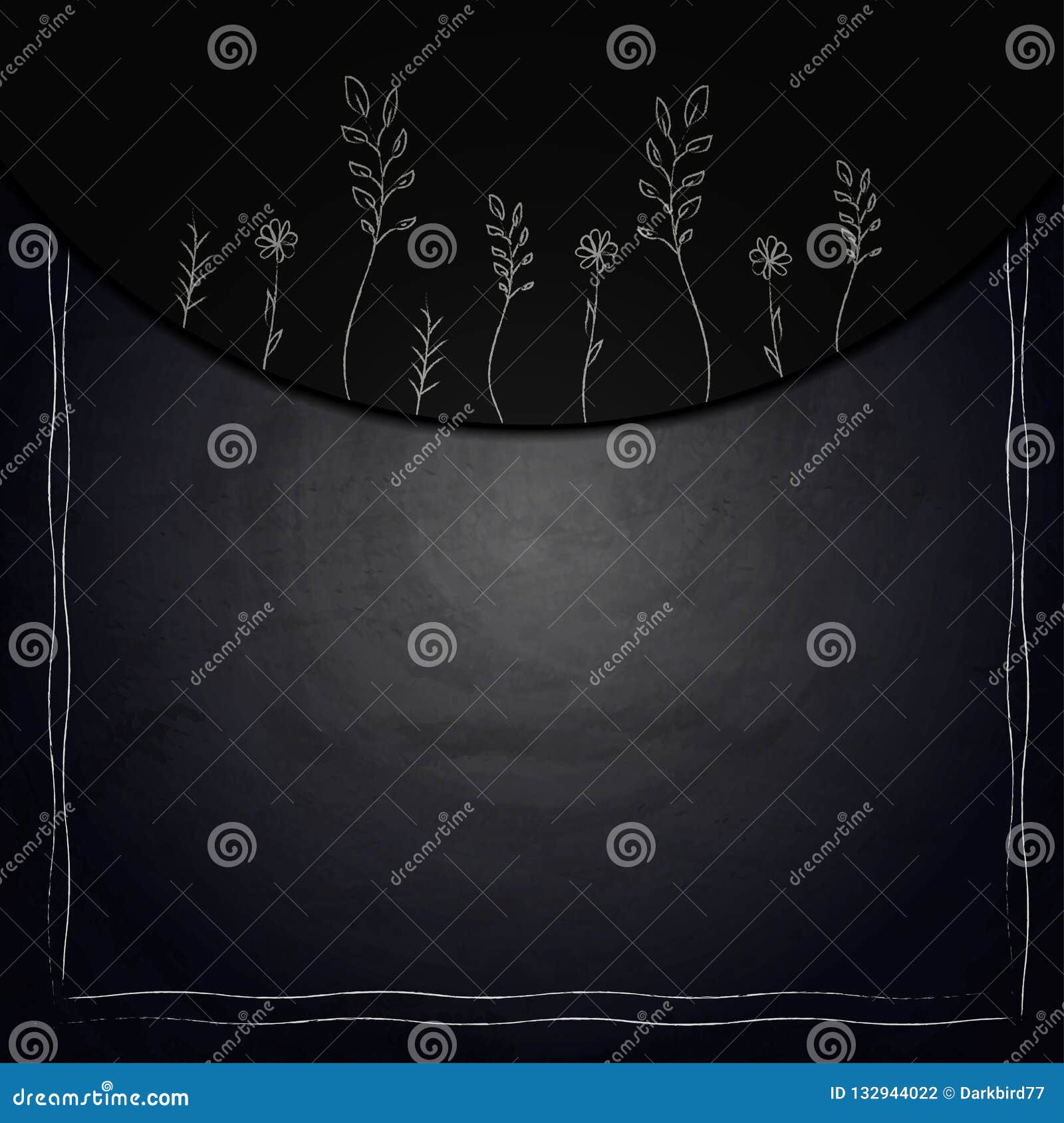 Chalkboard Background with Drawing Plants Stock Illustration