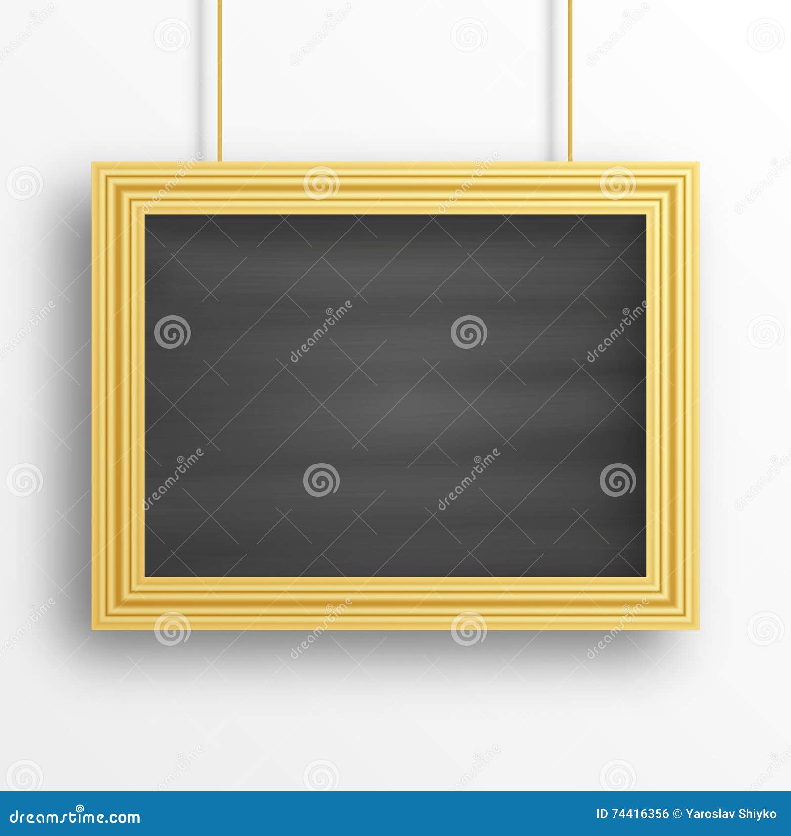 Chalkboard Background with Golden Frame on the White Wall Stock Vector