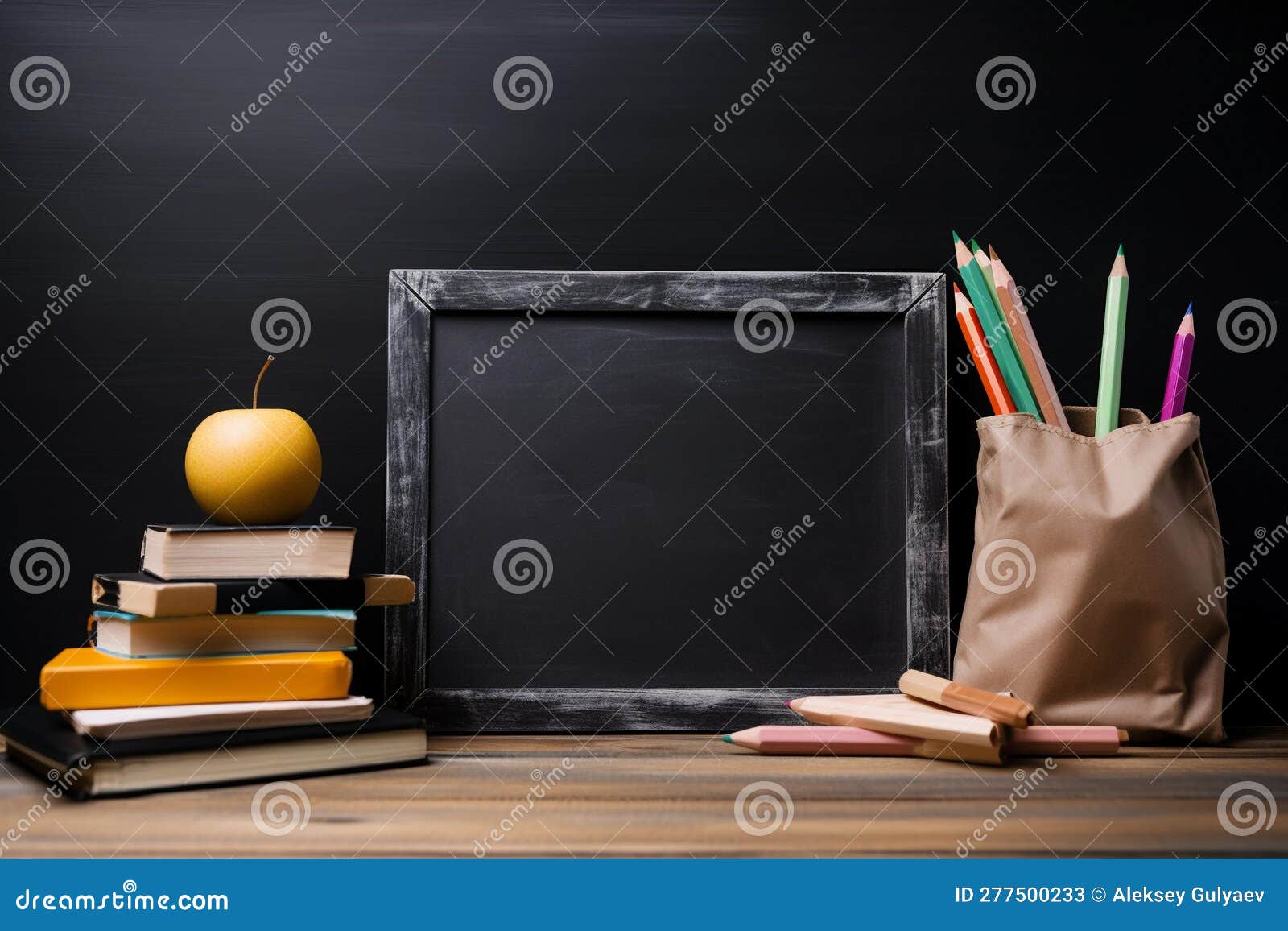A Chalkboard with a Chalkboard and a Book on it. AI Generation Stock Illustration Illustration