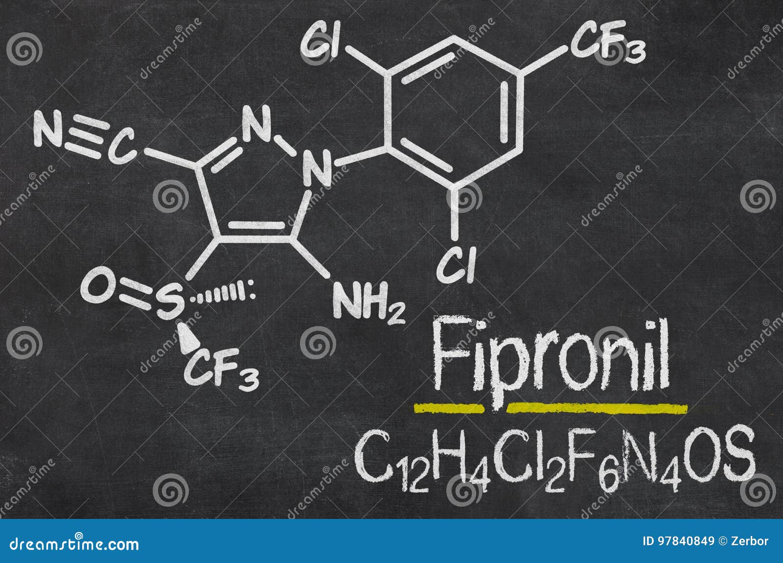 Chalkboard with the Chemical Formula of Fipronil Stock Illustration