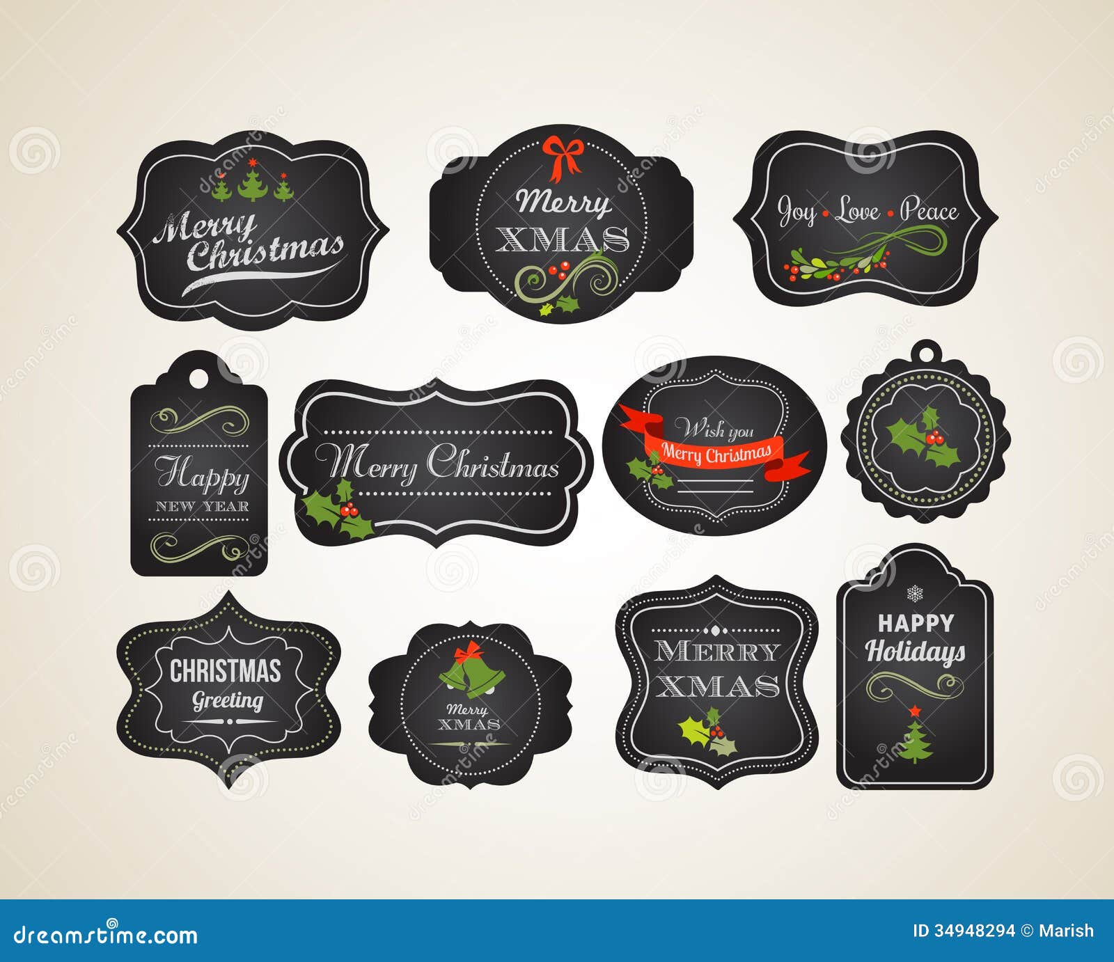 Chalkboard Christmas Vintage Invitation And Labels Stock 