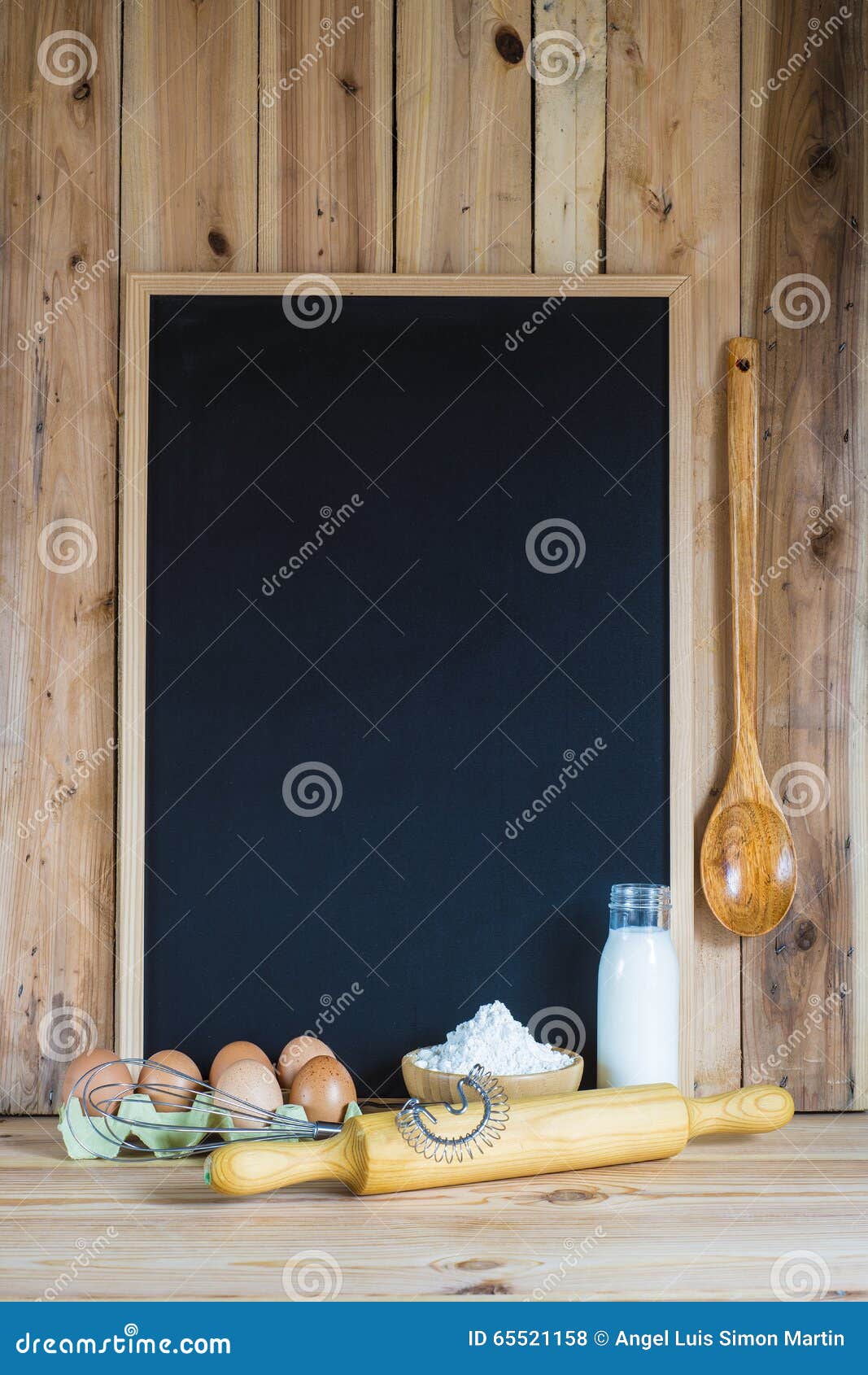 Chalkboard with Copy Space and Pastry Ingredients Stock Photo Image