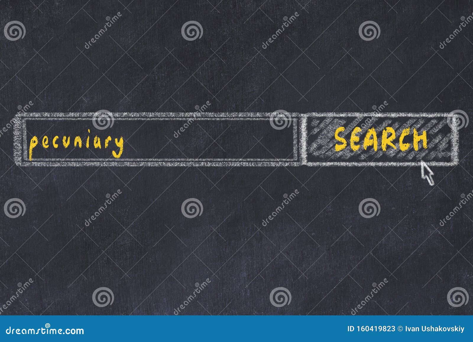chalkboard drawing of search browser window and inscription pecuniary