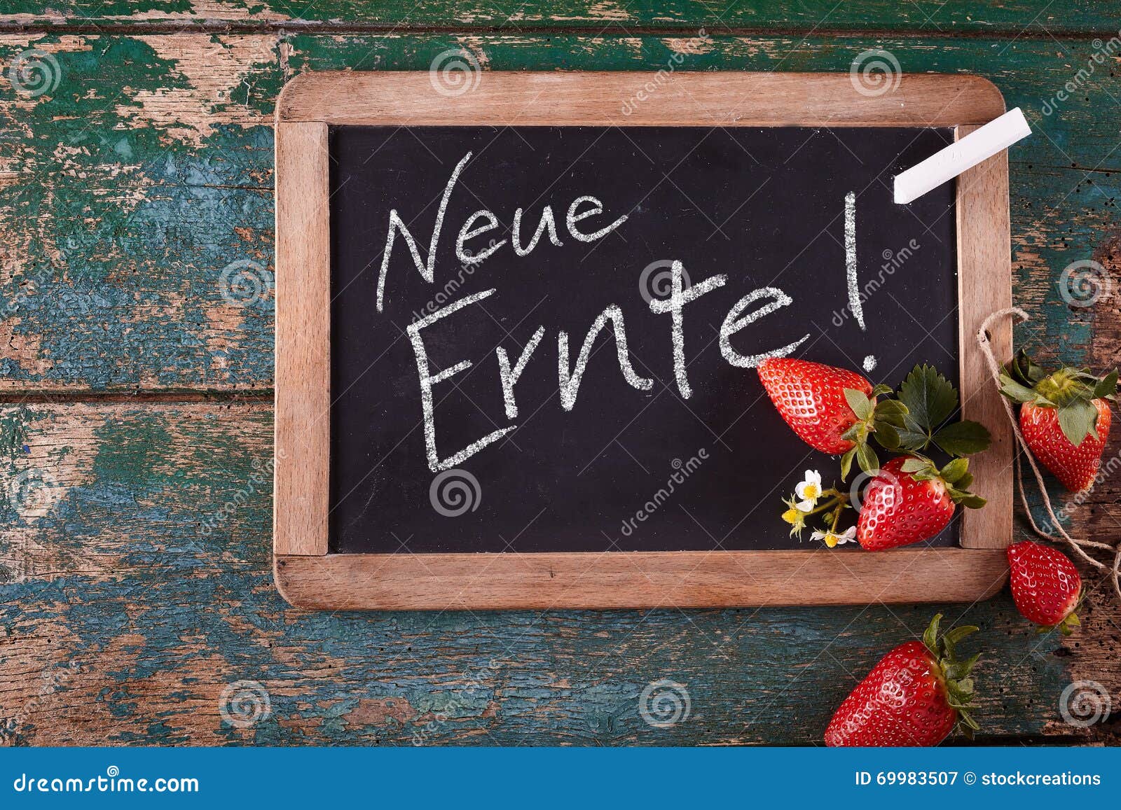 Chalkboard with Fresh Harvest Text in German Stock Image Image of
