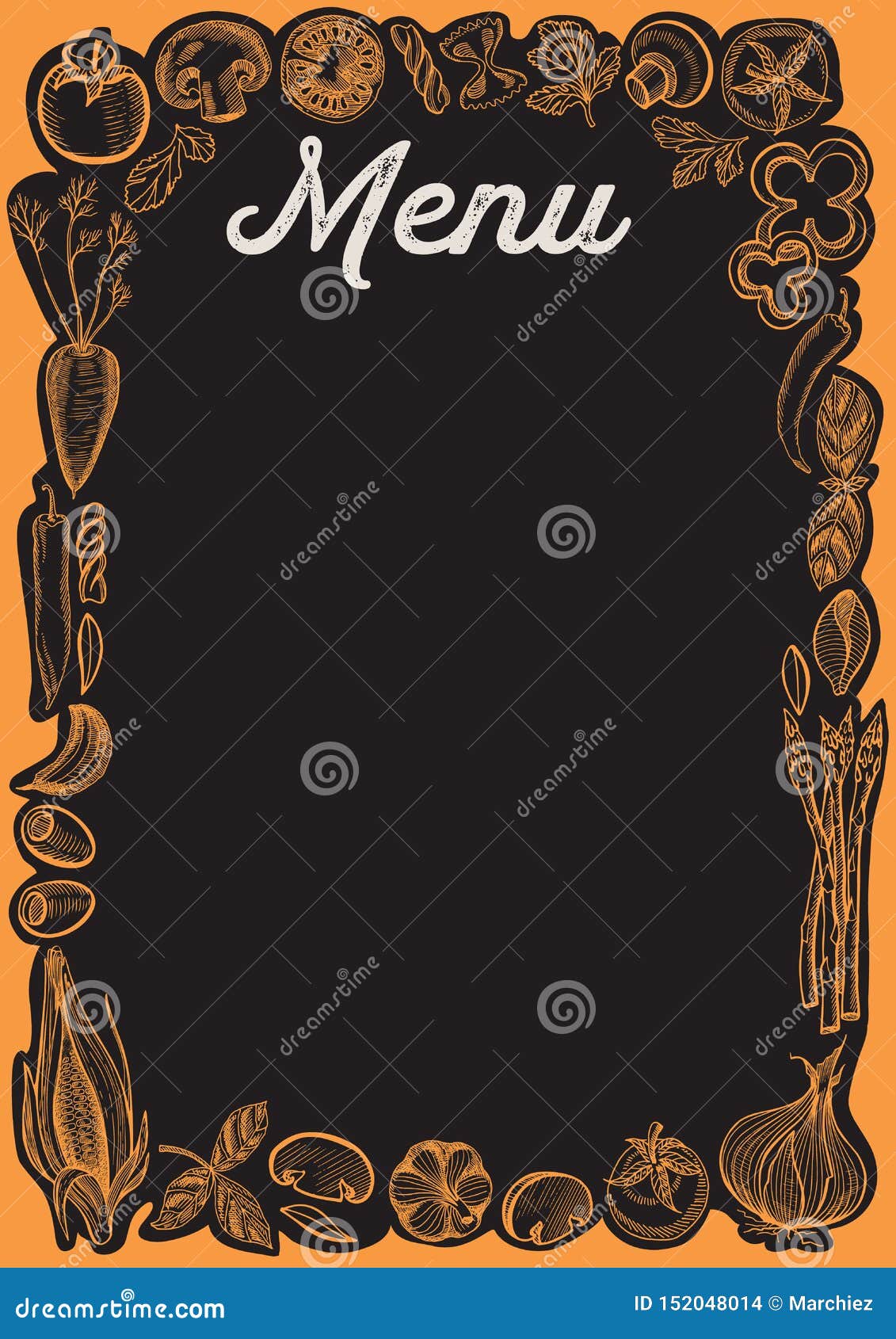 Chalkboard Menu Card Template for Restaurant with Vegetables Stock Vector -  Illustration of menu, sketch: 152048014