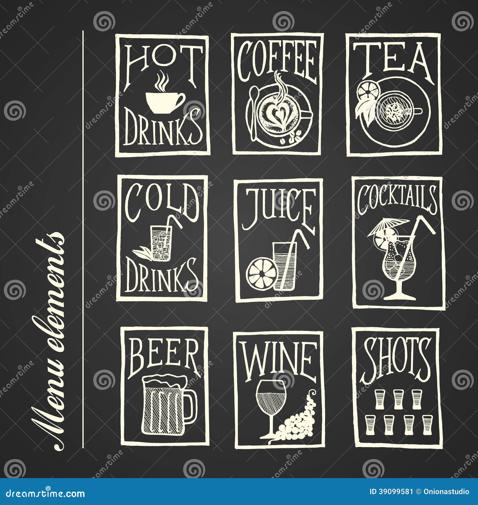 Chalkboard Menu Icons Drinks Stock Vector Illustration of breakfast