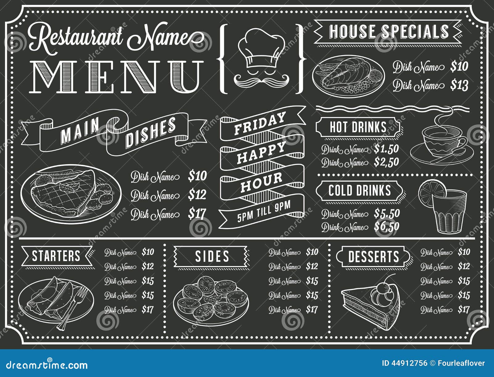 Chalkboard Restaurant Menu Template Stock Vector - Illustration of In Menu Board Design Templates Free