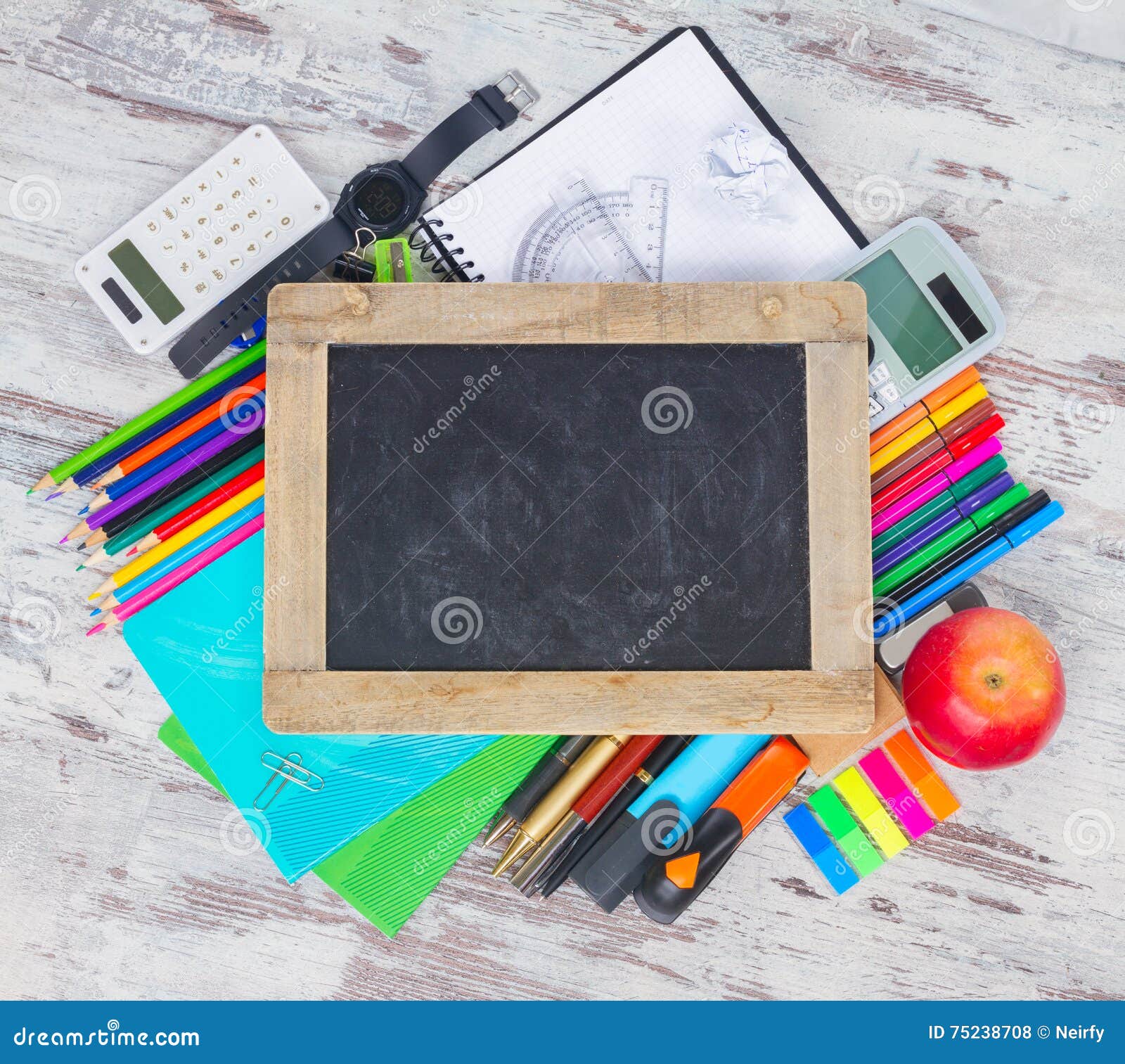 Chalkboard and School Supplies Stock Photo Image of frame, school