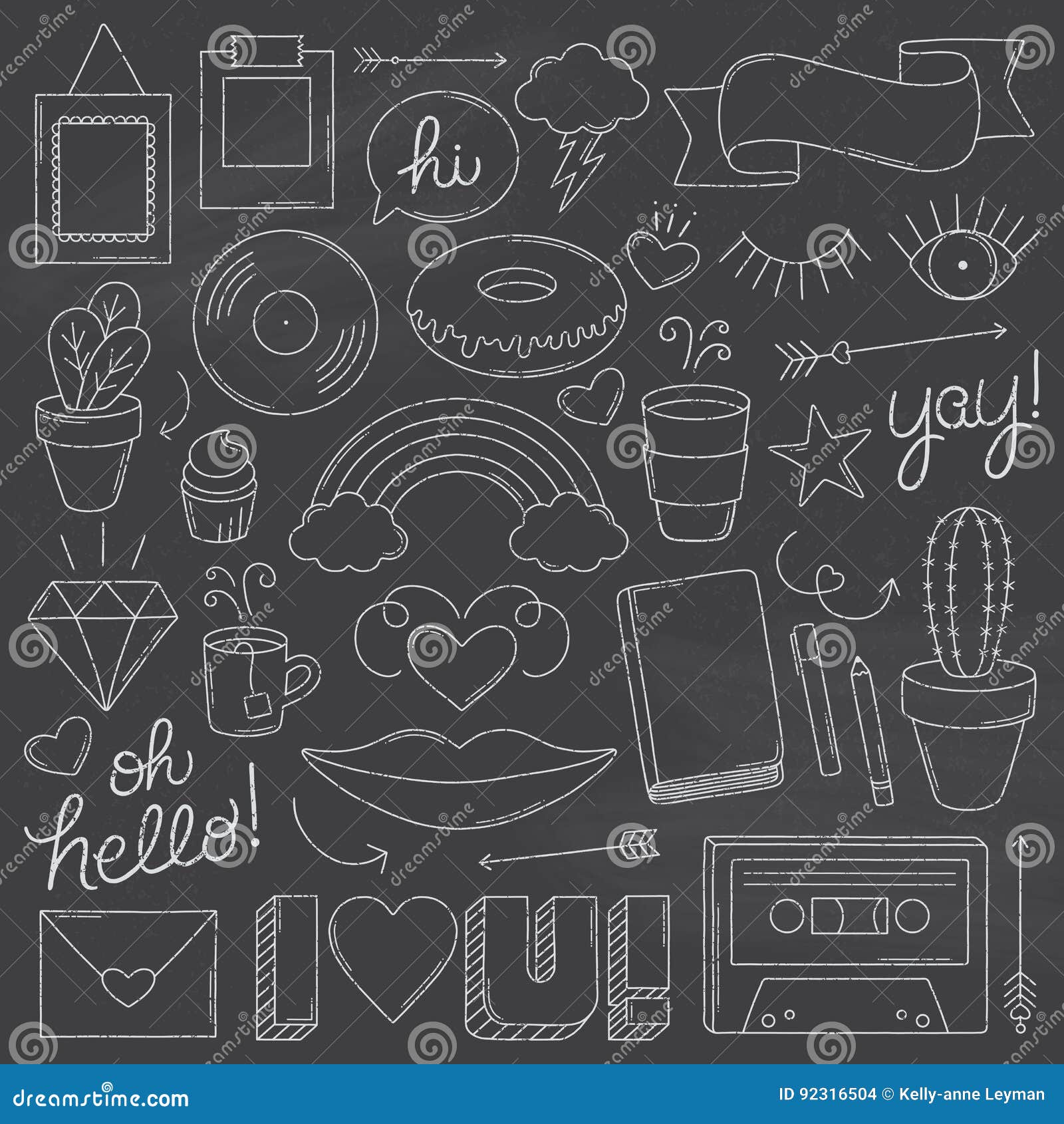 Chalkboard Vintage Doodle Objects Stock Vector Illustration of donut