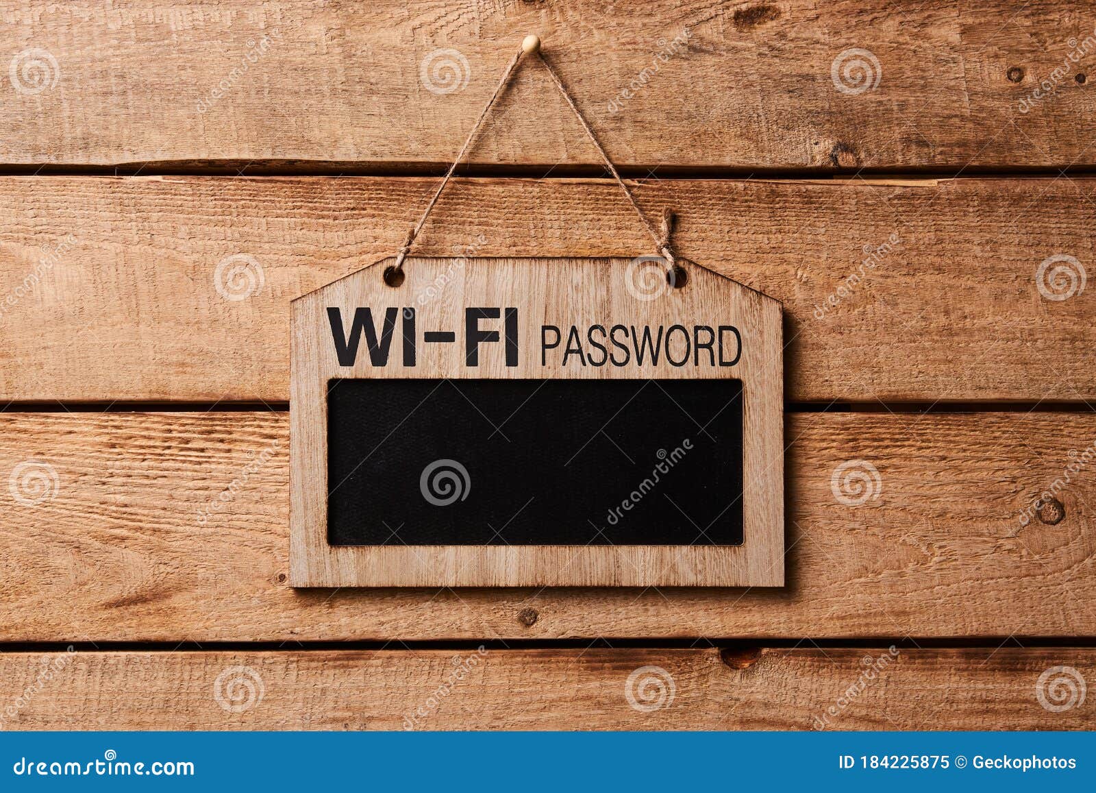 Chalkboard with Wifi Password Sign. Blank Wood Board Stock Image