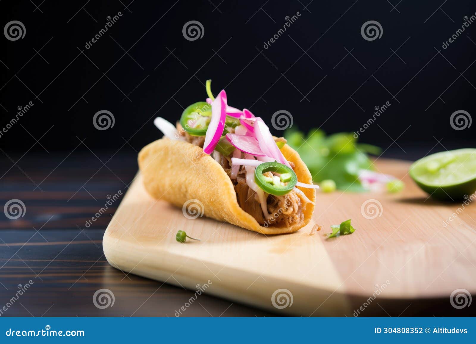 chalupa with pulled pork and red onions