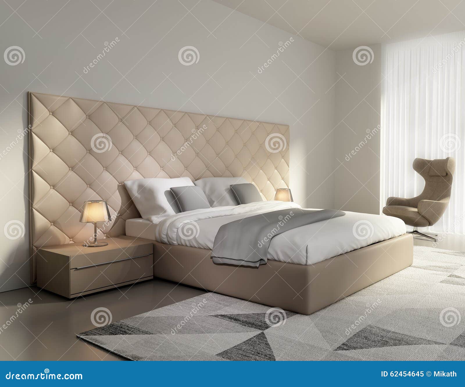 Chambre à coucher en cuir beige de luxe élégante contemporaine ...
