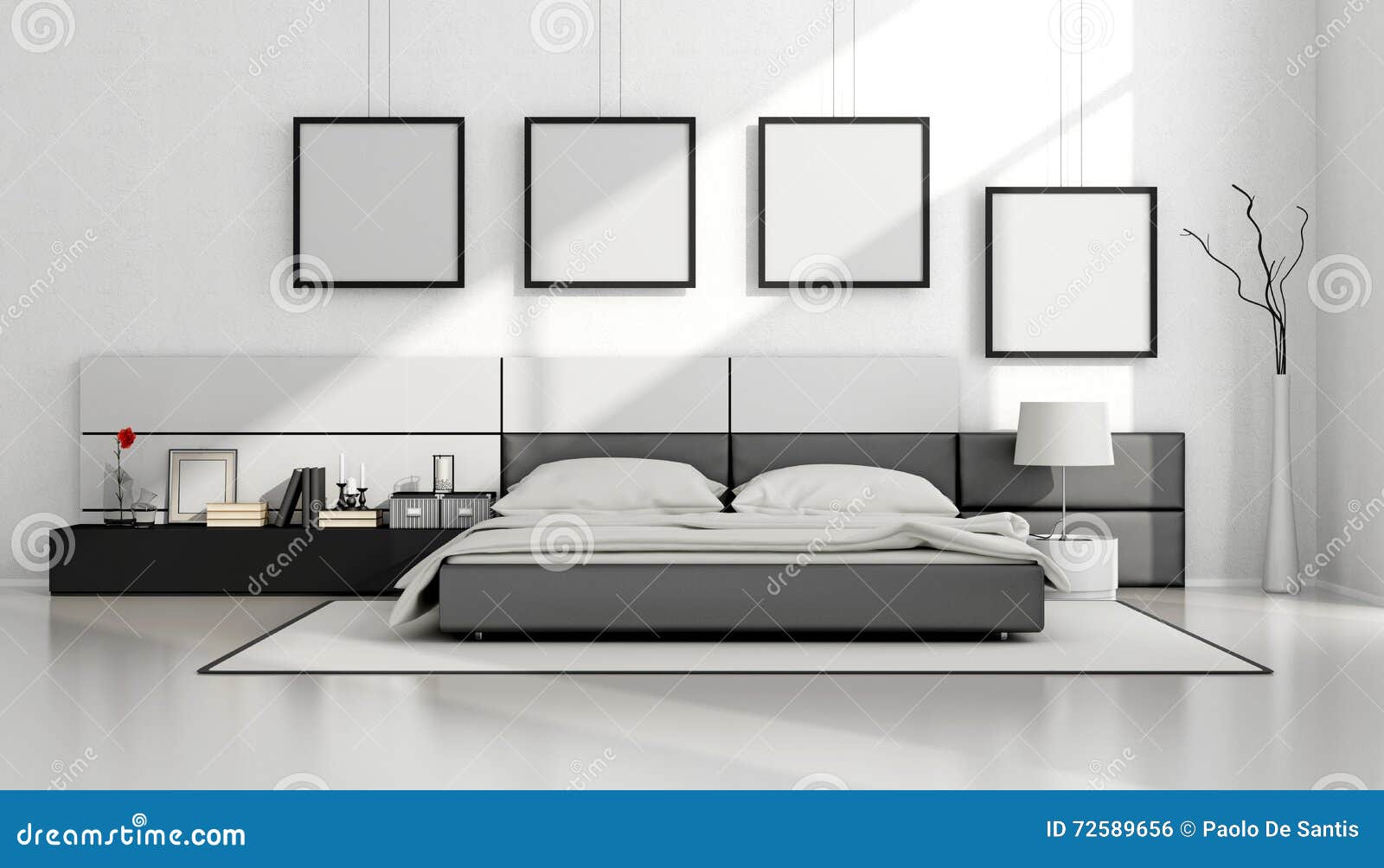 Chambre à coucher minimaliste noire et blanche illustration stock ...
