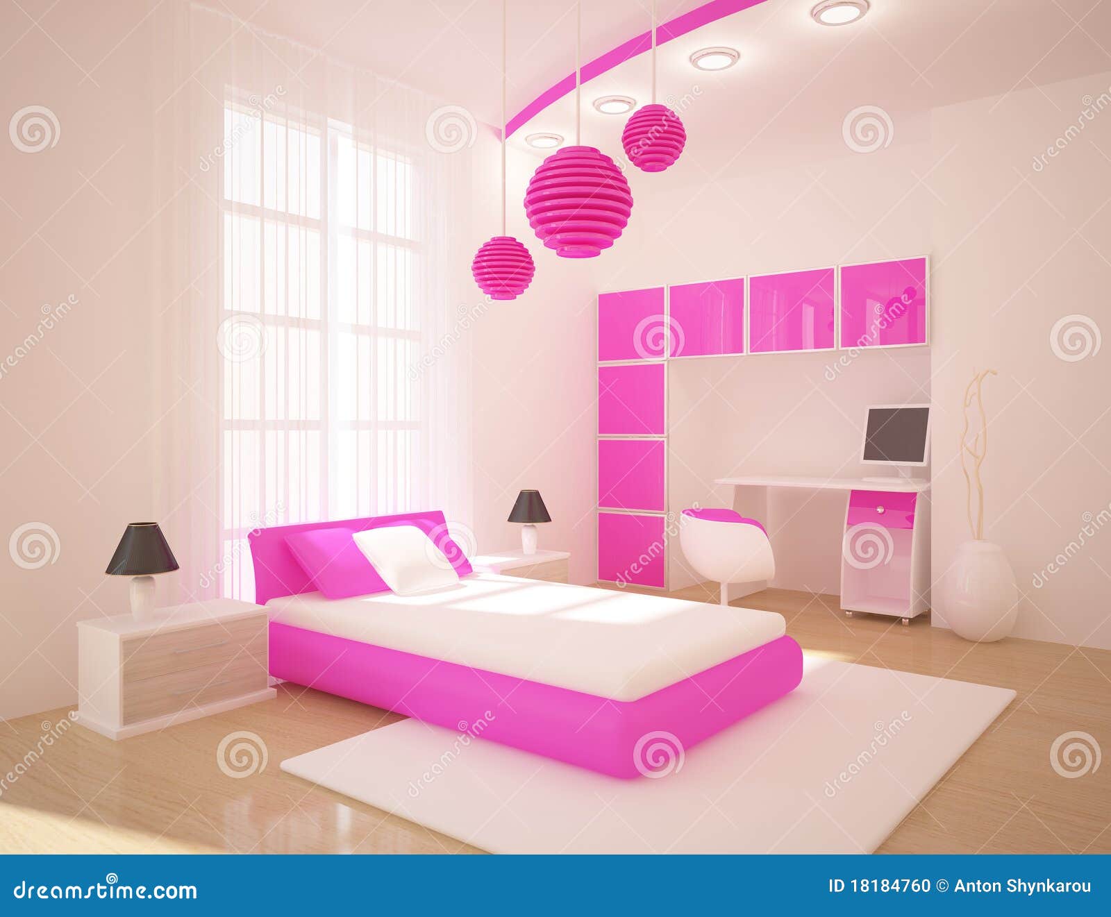 Belle chambre à coucher rose pour des filles photo stock image ...