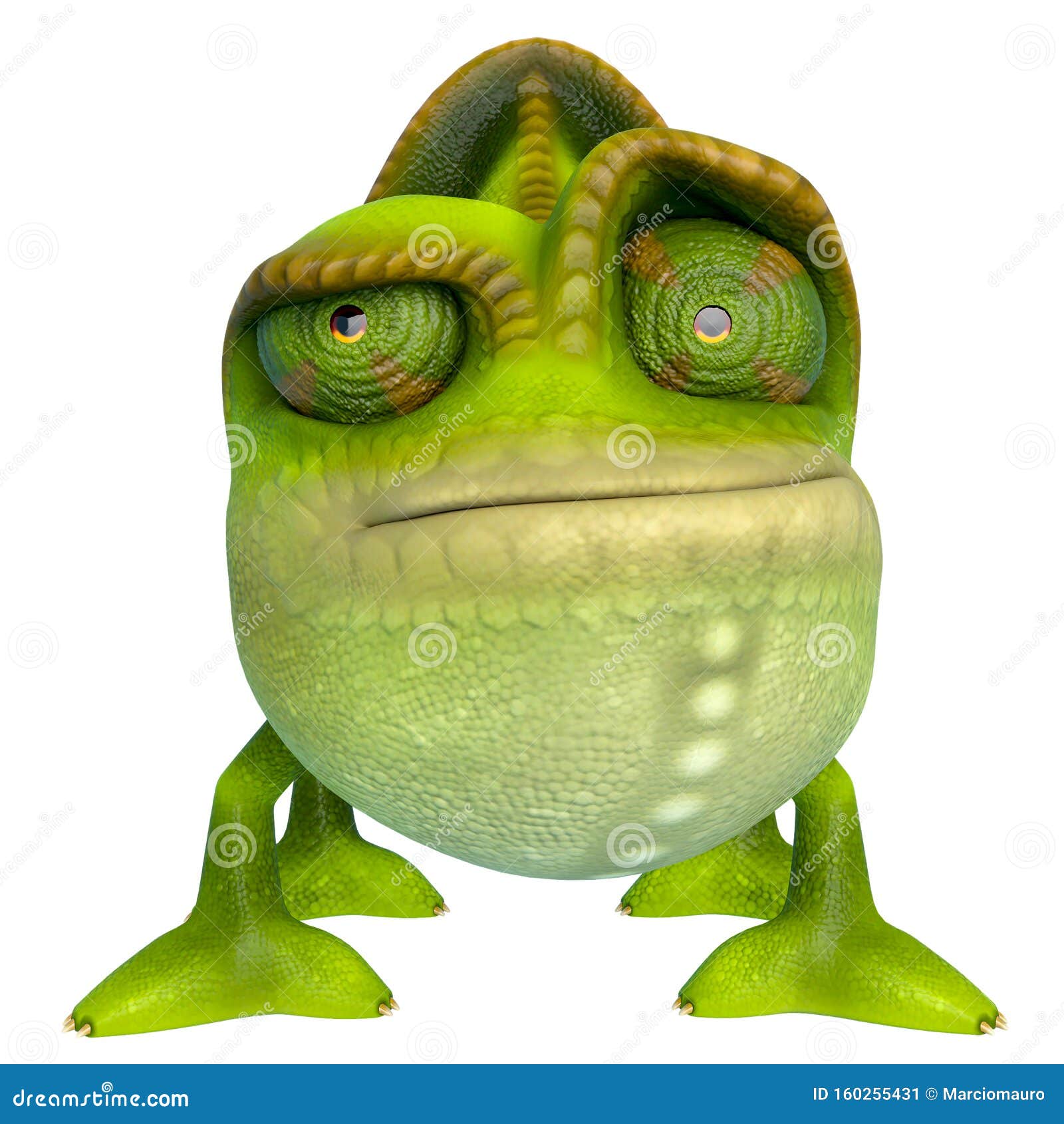 chameleon cartoon have a dubious face in a white background