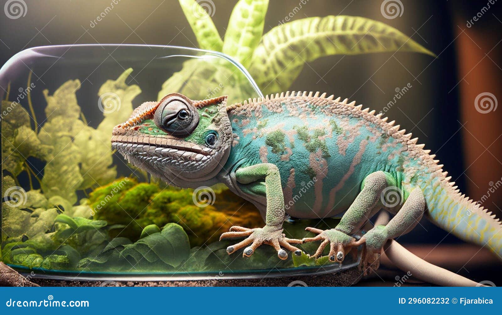 Chameleon in a terrarium stock illustration. Illustration of tortoise