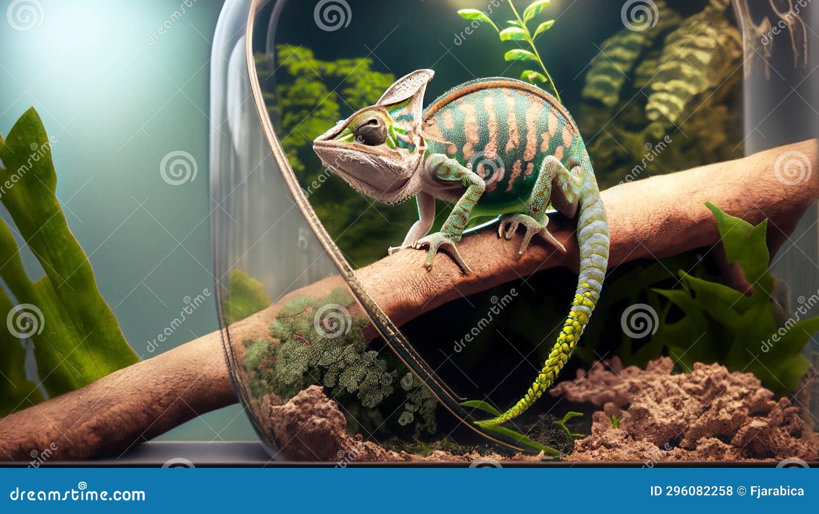 Chameleon in a terrarium stock illustration. Illustration of chameleon