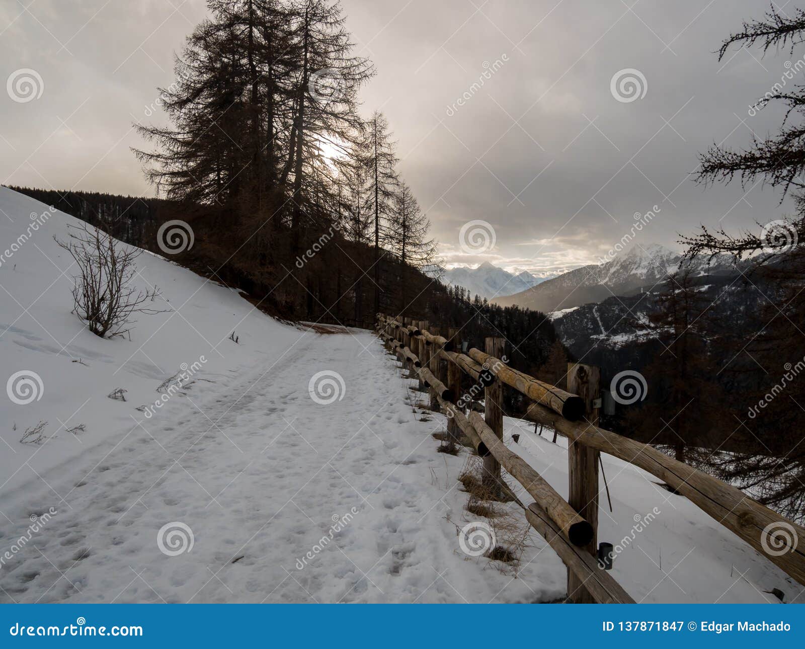 Snowy Road. Chamois, Italy stock image. Image of alpine 137871847