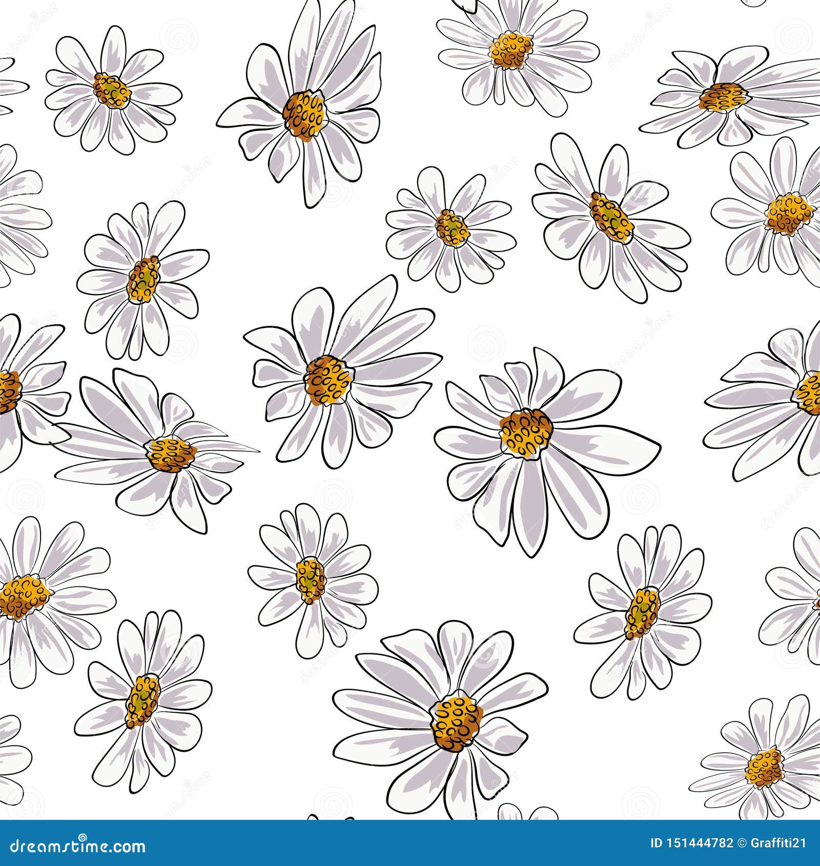Chamomile Flowers Seamless Pattern Vector Illustration. Stock Vector ...