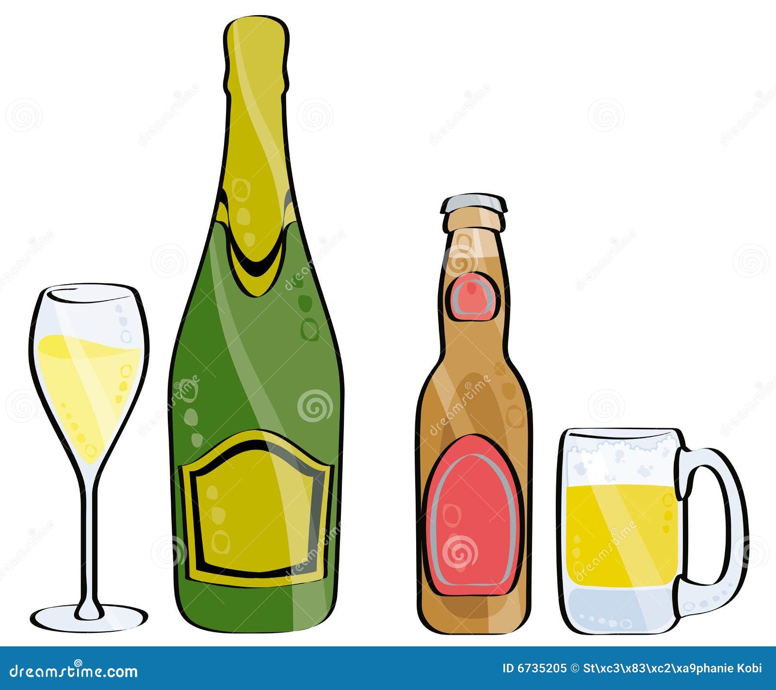 Champagne and beer stock vector. Illustration of glass 6735205