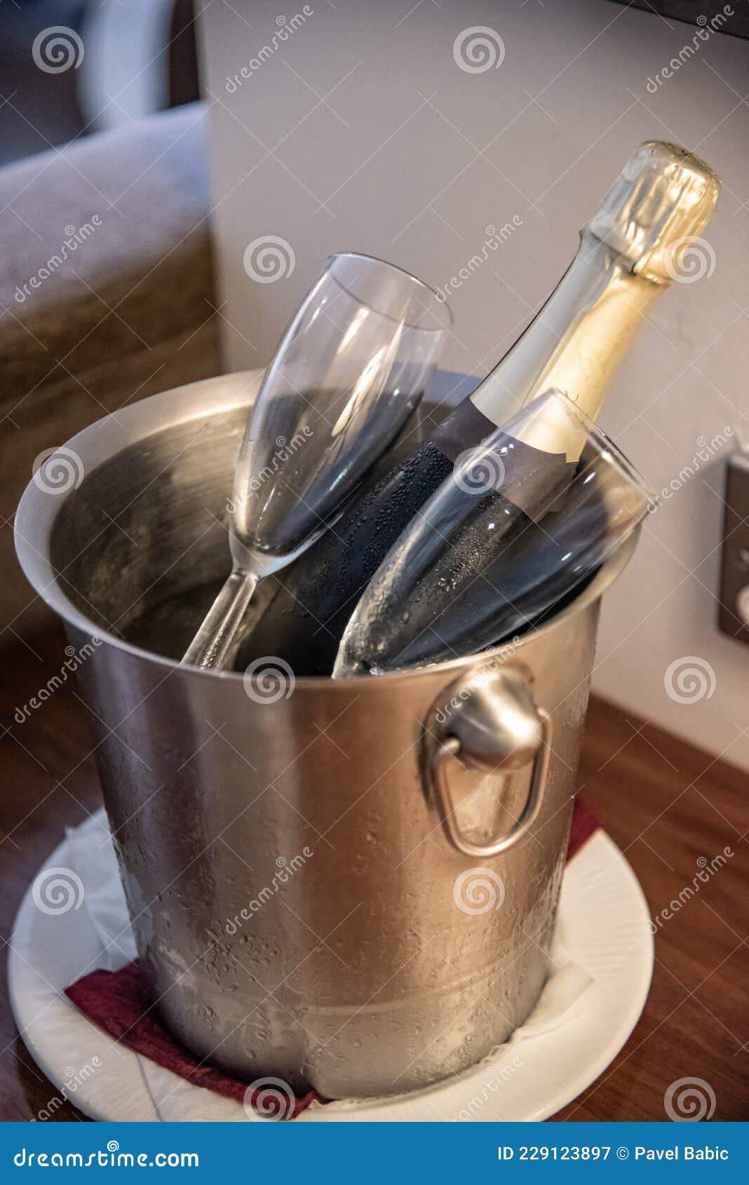 Champagne Bottle in a Bucket with Cold Water Stock Image Image of
