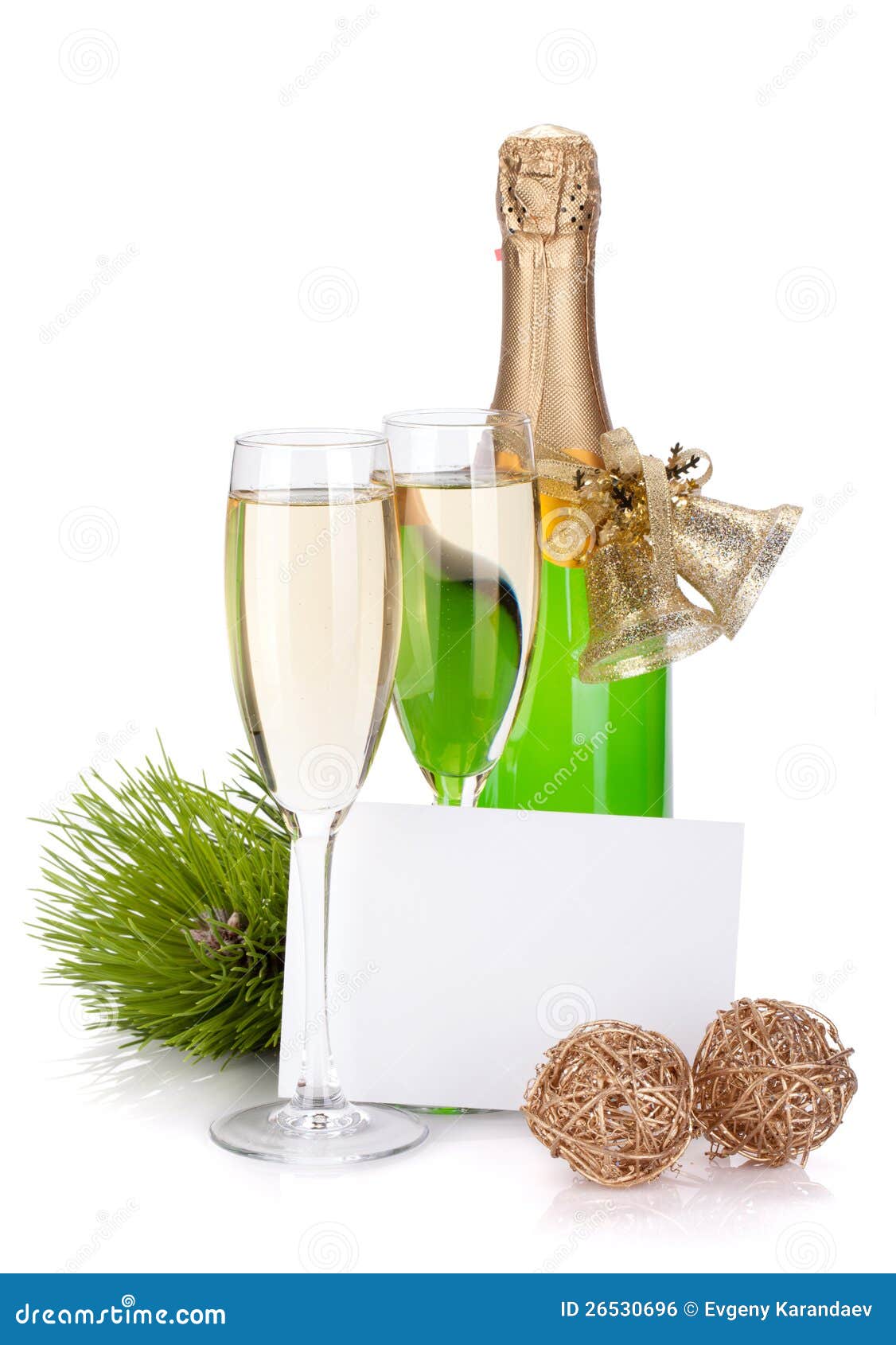 Champagne Bottle, Glasses and Empty Card Stock Photo - Image of card ...