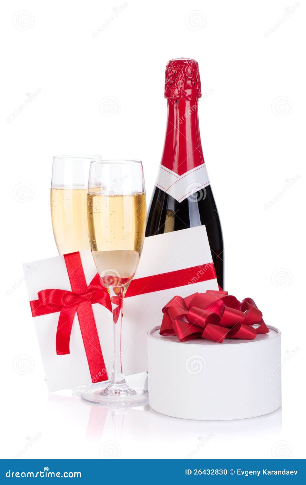 Champagne Bottle, Glasses and Gift Stock Photo Image of happy
