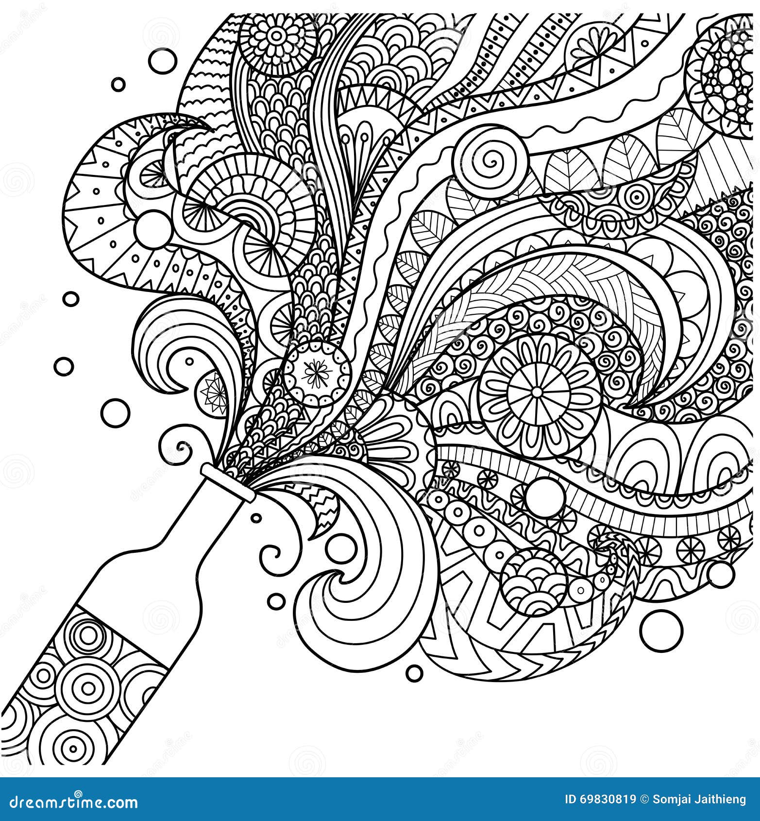 Champagne Bottle Line Art Design For Coloring Book For Adult,poster, Card And Design Element ...