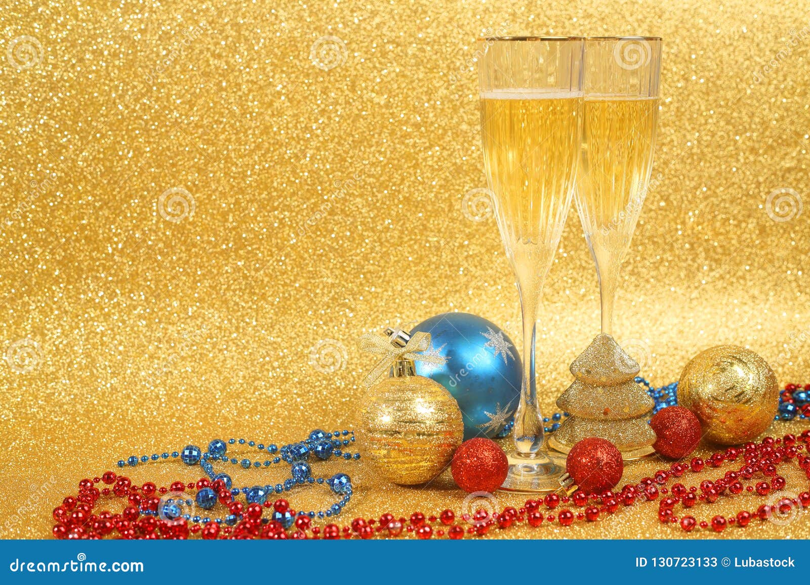 Champagne and Christmas Decor Stock Image - Image of background, golden ...