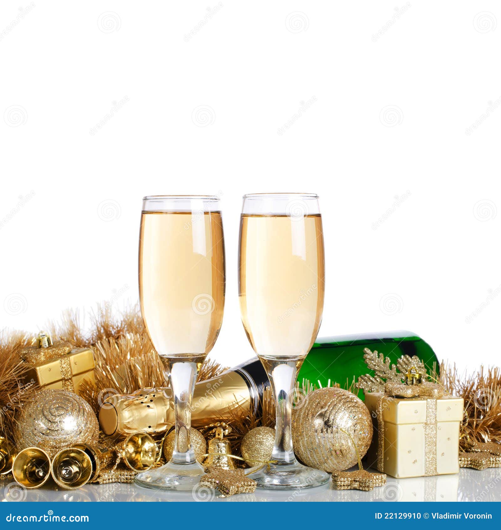 champagne with christmas ornaments