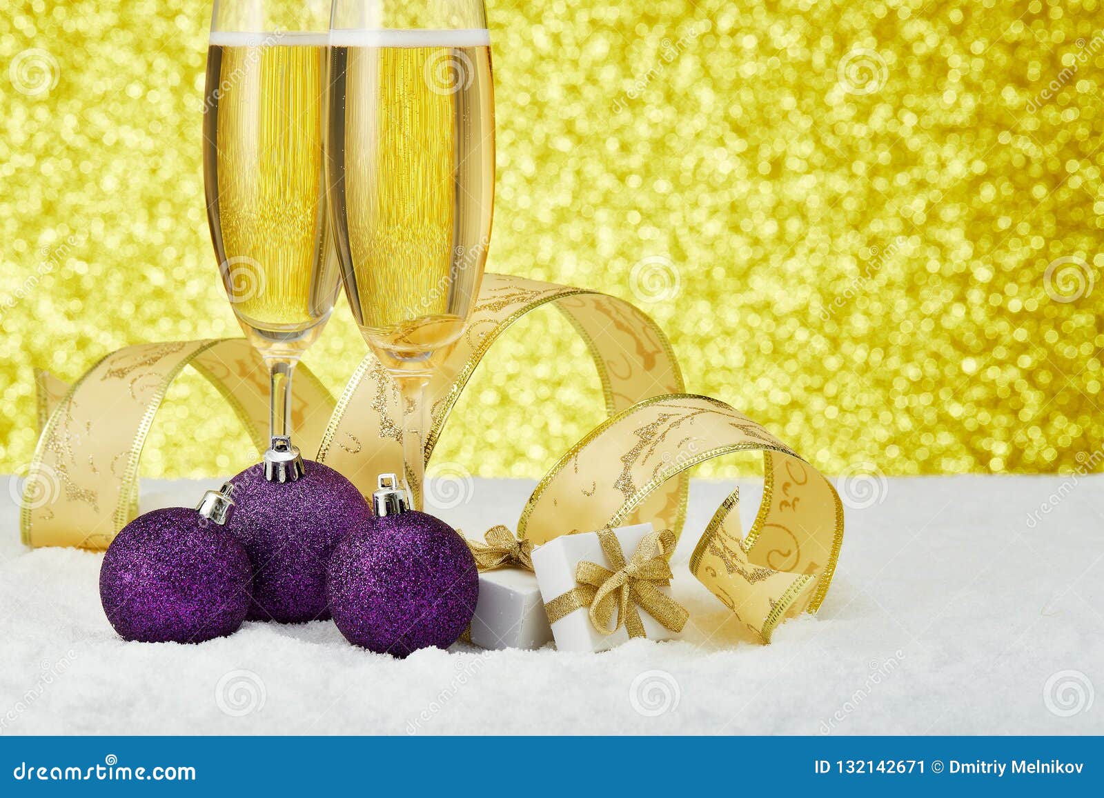 Champagne and Christmas Ornaments Stock Image - Image of holiday ...