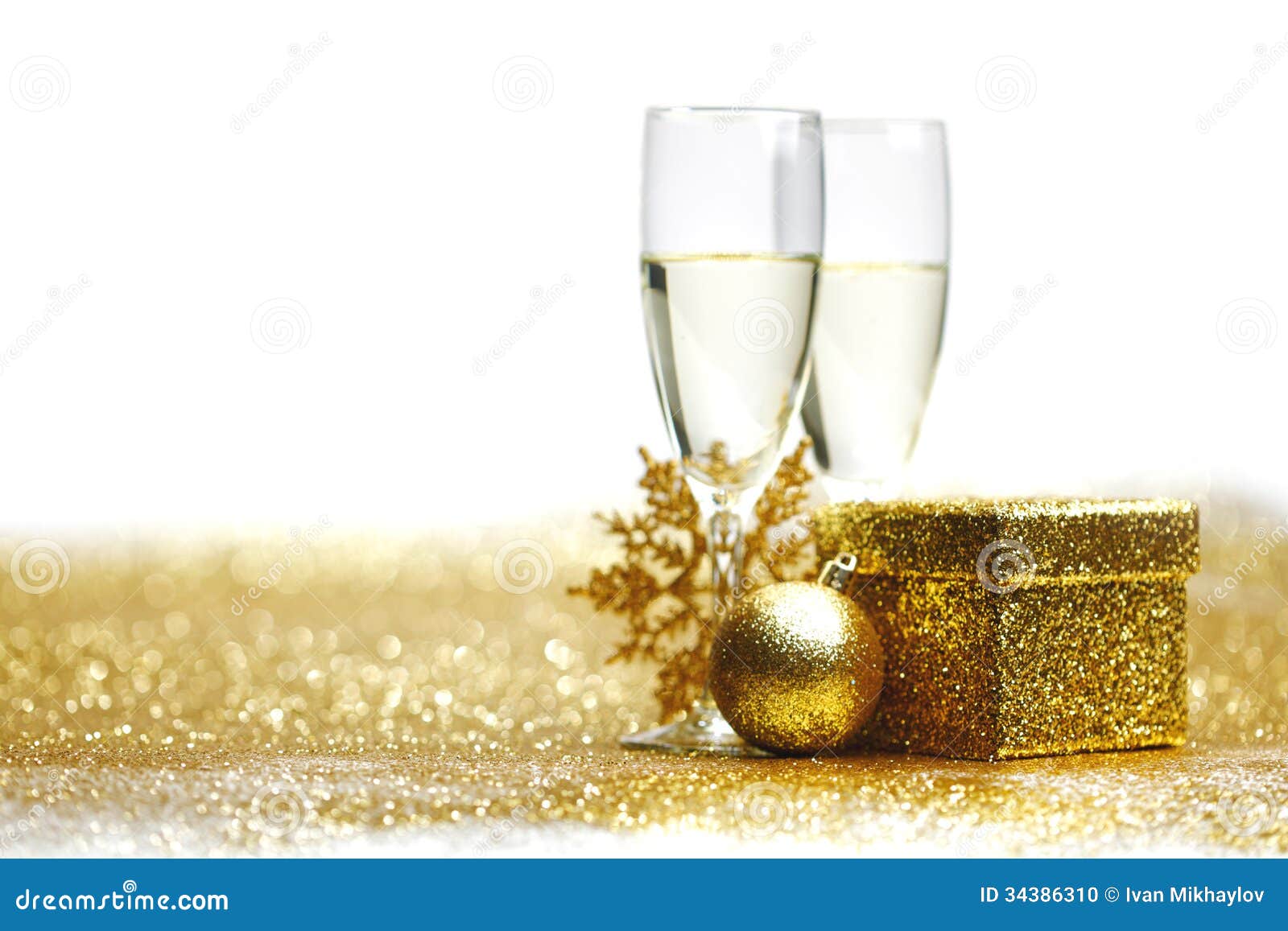 Champagne With Christmas Present Stock Photo - Image: 34386310