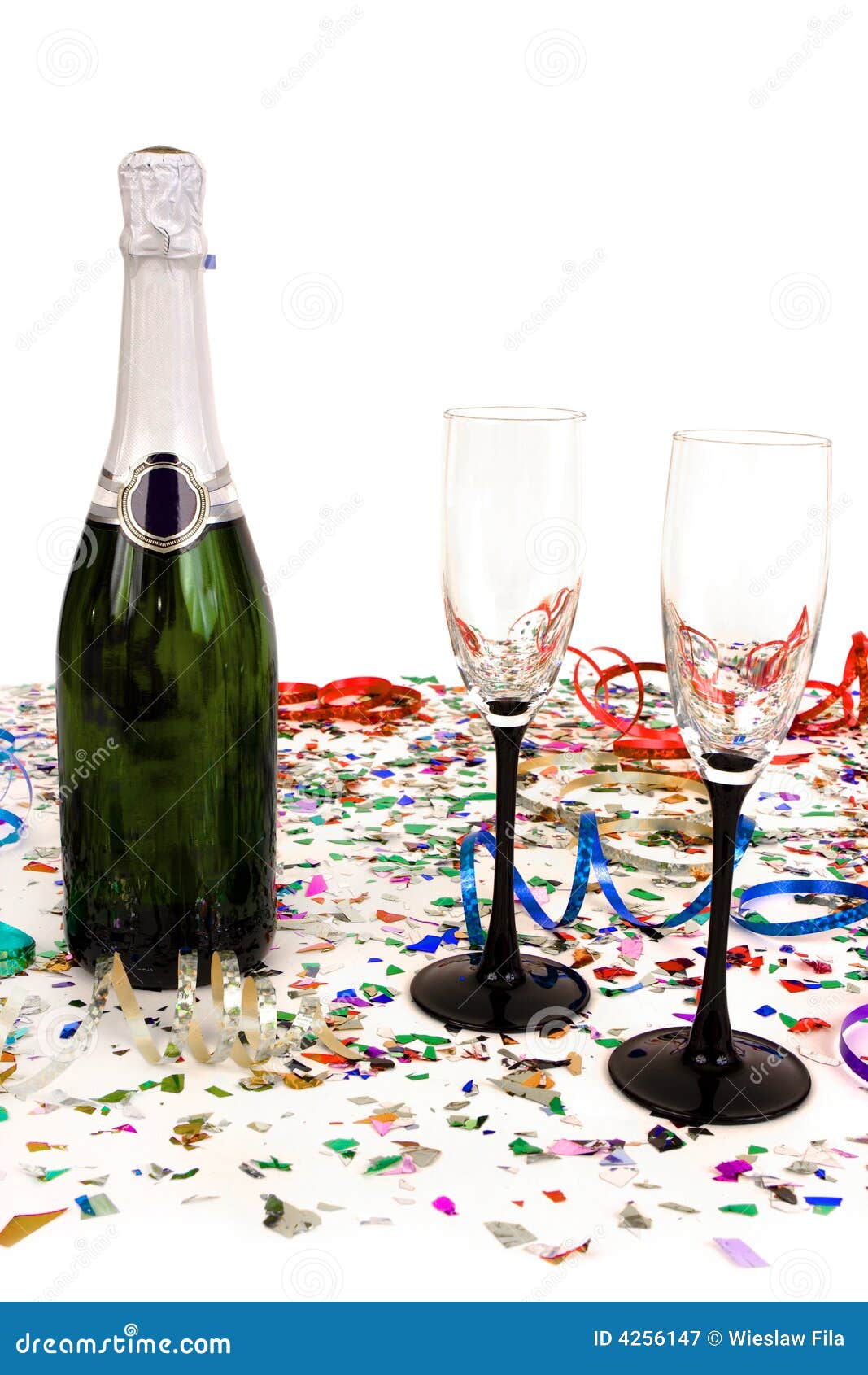 Champagne and confetti stock image. Image of midnight 4256147