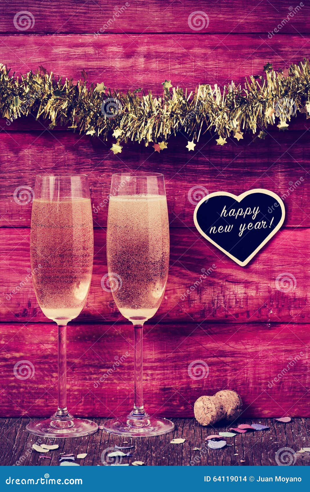 Champagne Confetti And Text Happy New Year Stock Photo Image Of