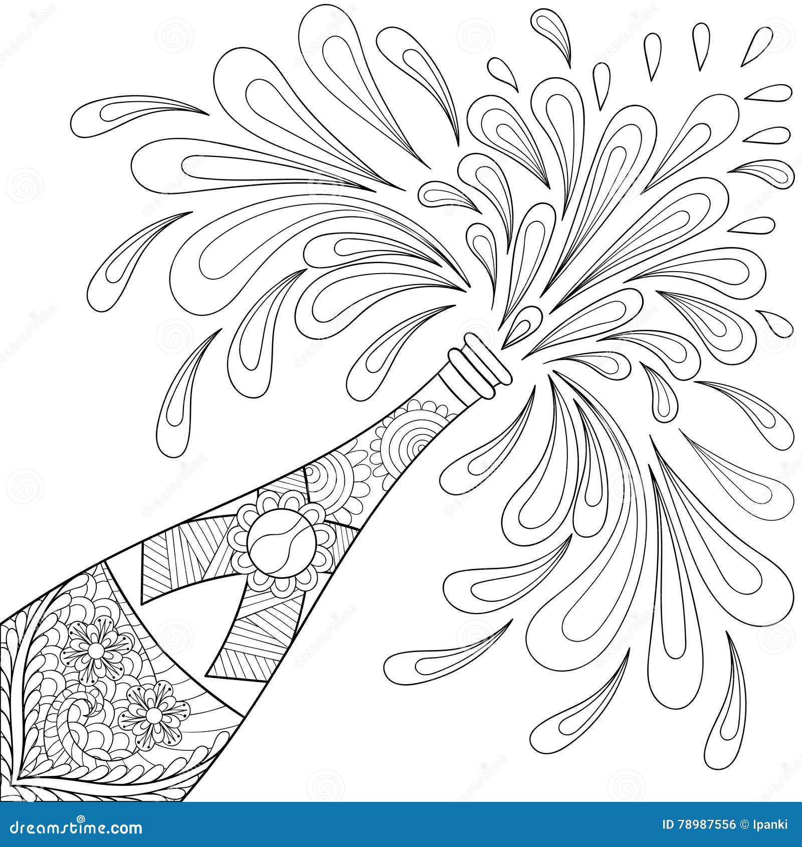 Champagne Explosion Bottle, Zentangle Style. Freehand ...