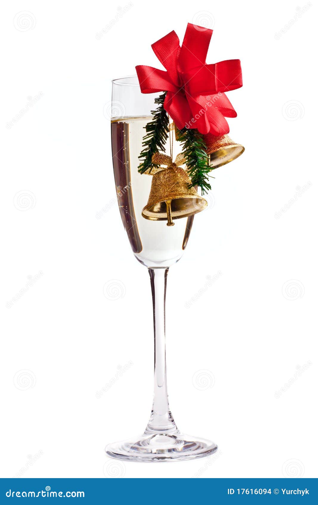 Champagne Glass Decorated with Christmas Bells Stock Photo Image of festive, design 17616094