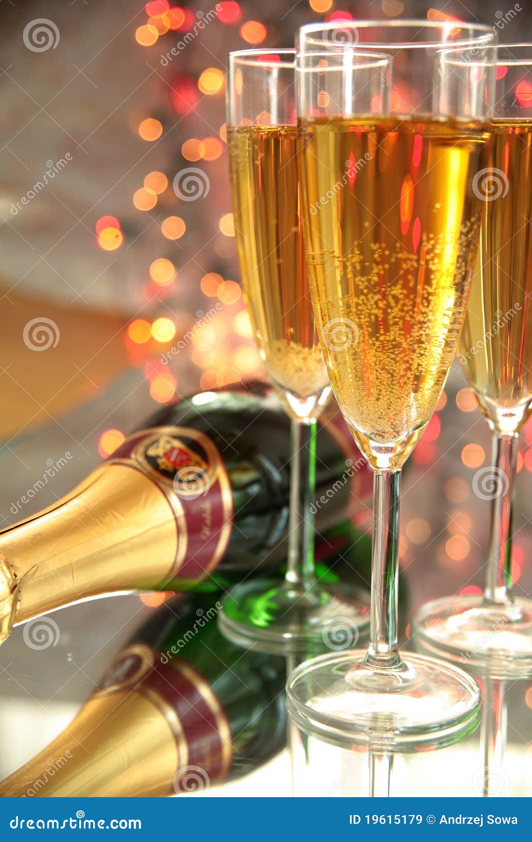 Champagne in Glasses,bottle and Blured Lights Stock Image Image of