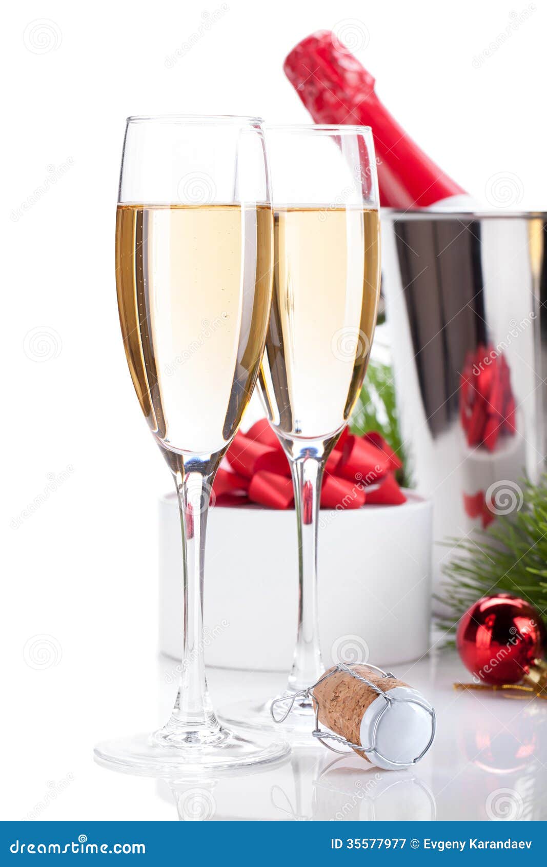 Champagne Glasses and Christmas Decor Stock Image Image of glass, festive 35577977