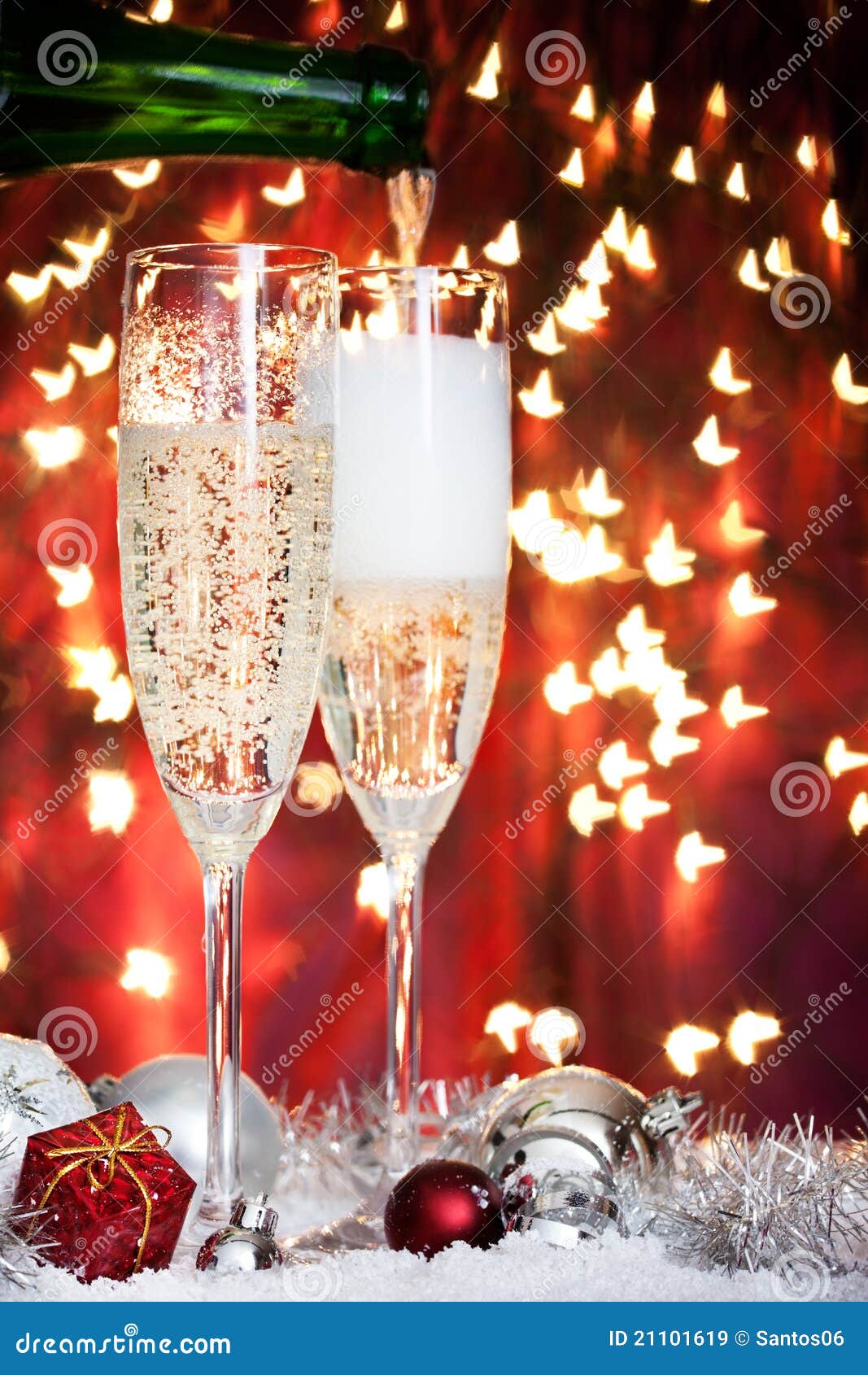 Champagne Glasses And Christmas Decoration Stock Image - Image of bauble, butterfly: 21101619