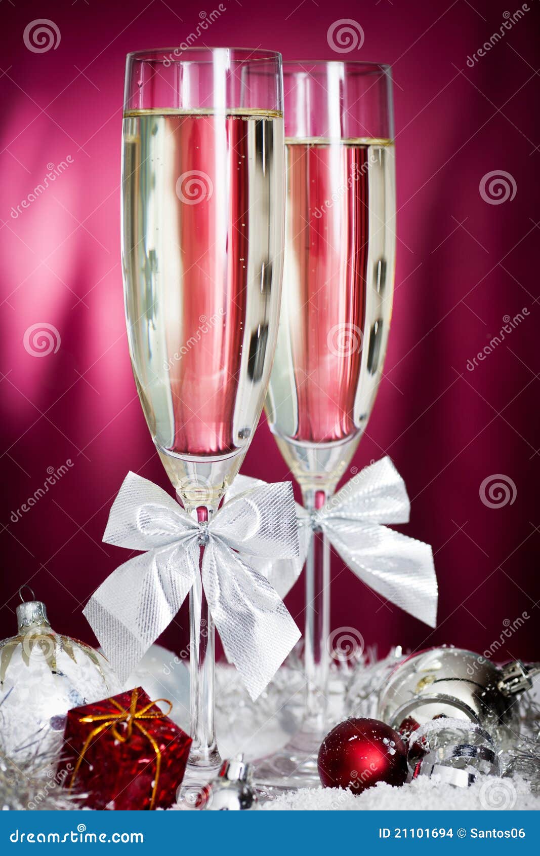 Champagne Glasses and Christmas Decoration Stock Photo Image of christmas, glasses 21101694