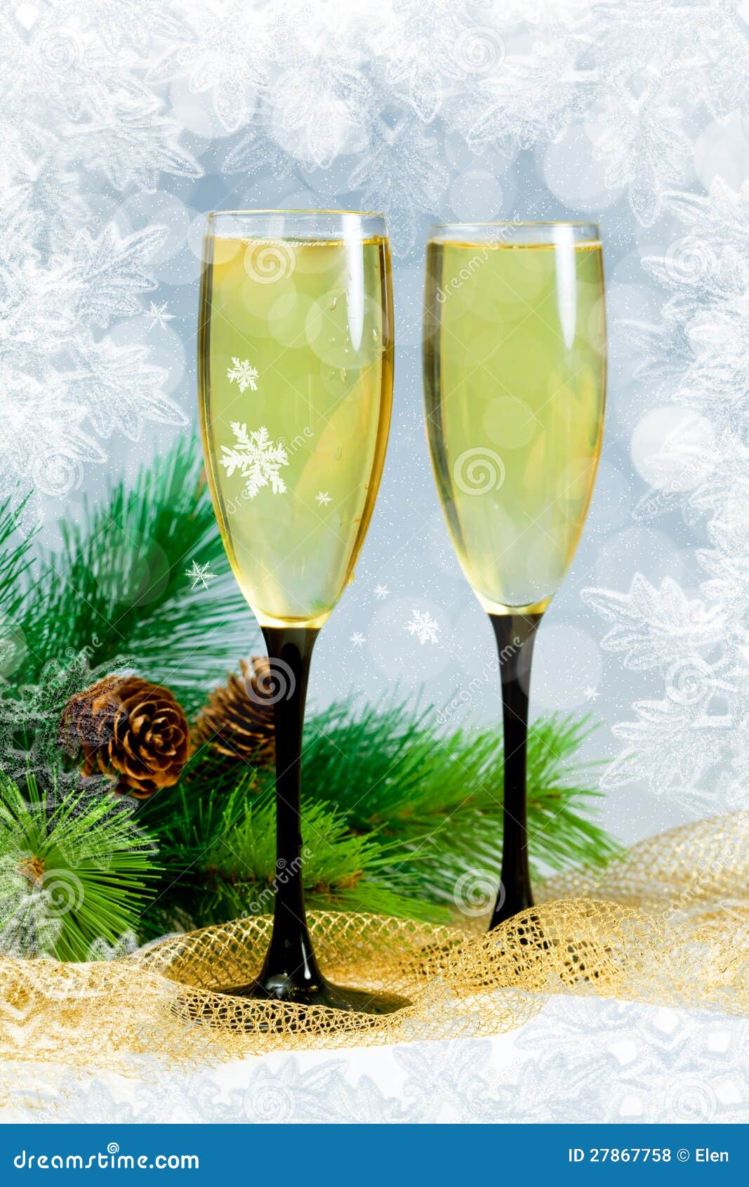 Champagne in Glasses and Christmas Tree Stock Photo Image of white