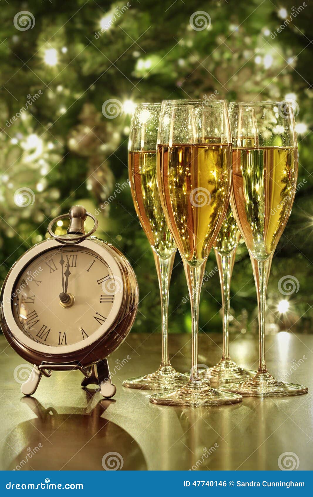 Champagne Glasses, Clock with Lights Stock Photo Image of celebration