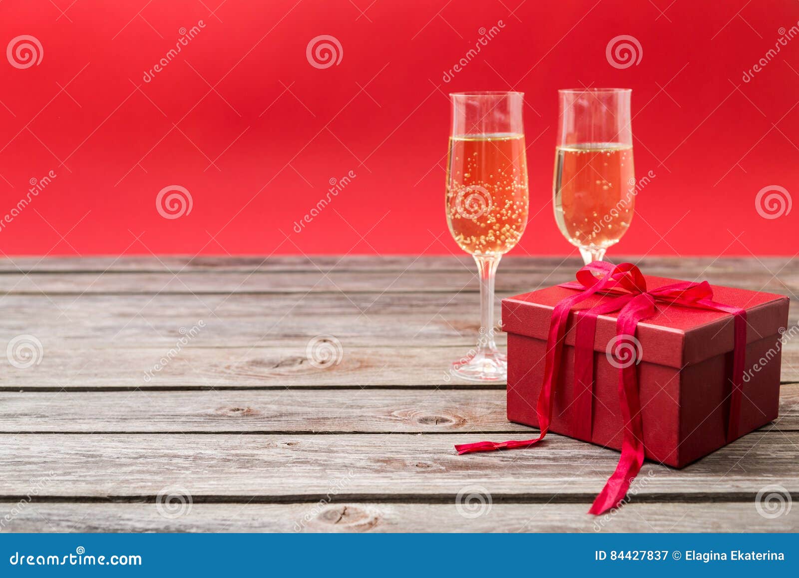 Champagne Glasses and Red Gift Box Stock Image Image of birthday