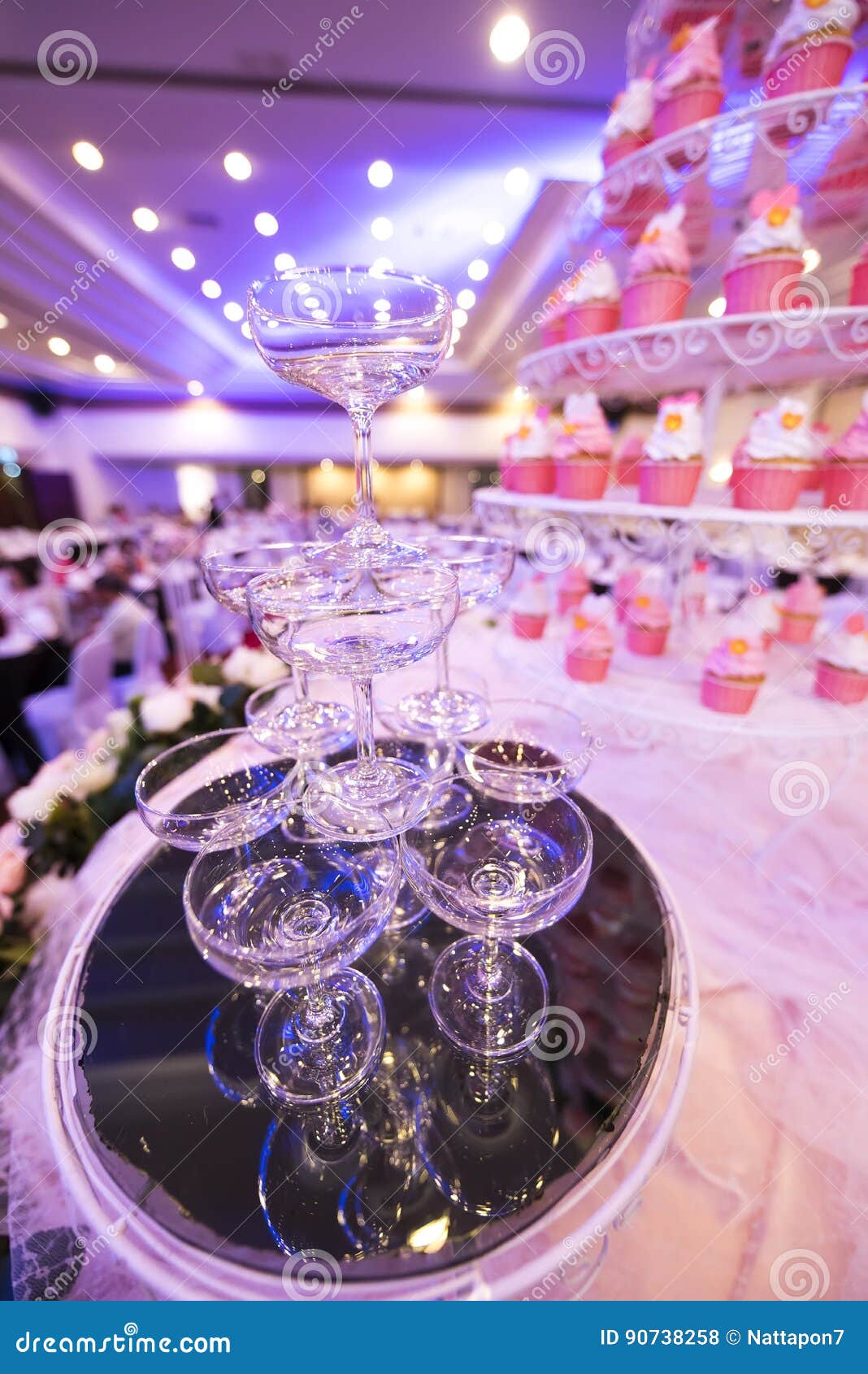 Champagne Glasses Wedding and Lihgting. Stock Photo Image of glass, event 90738258