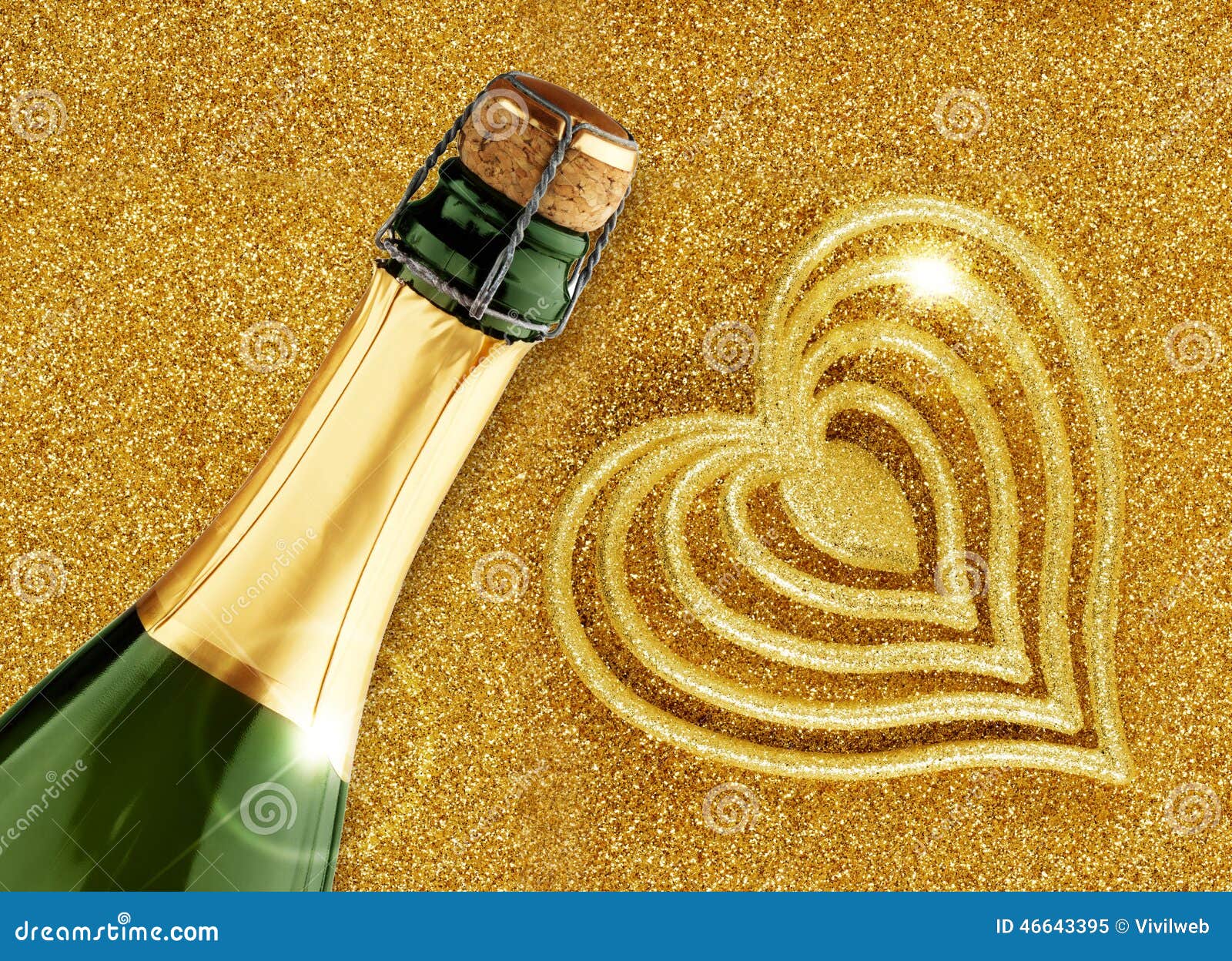 Champagne And Heart Shaped Decoration Stock Image Image Of Holiday Glitter 46643395